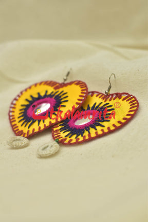 Yellow Hearts Single Mirrors (Pipli applique danglers)