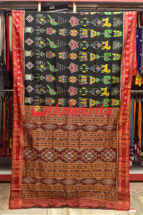 Black Nabarangi Red Pasapali Border Khandua Silk Saree