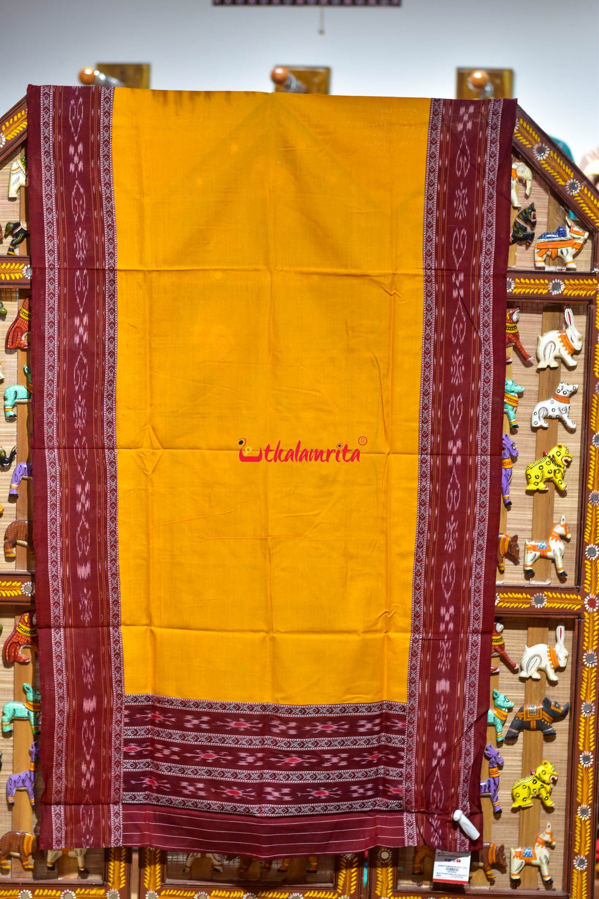 Maroon Yellow Middle Sankha Chakra Design Dress Set