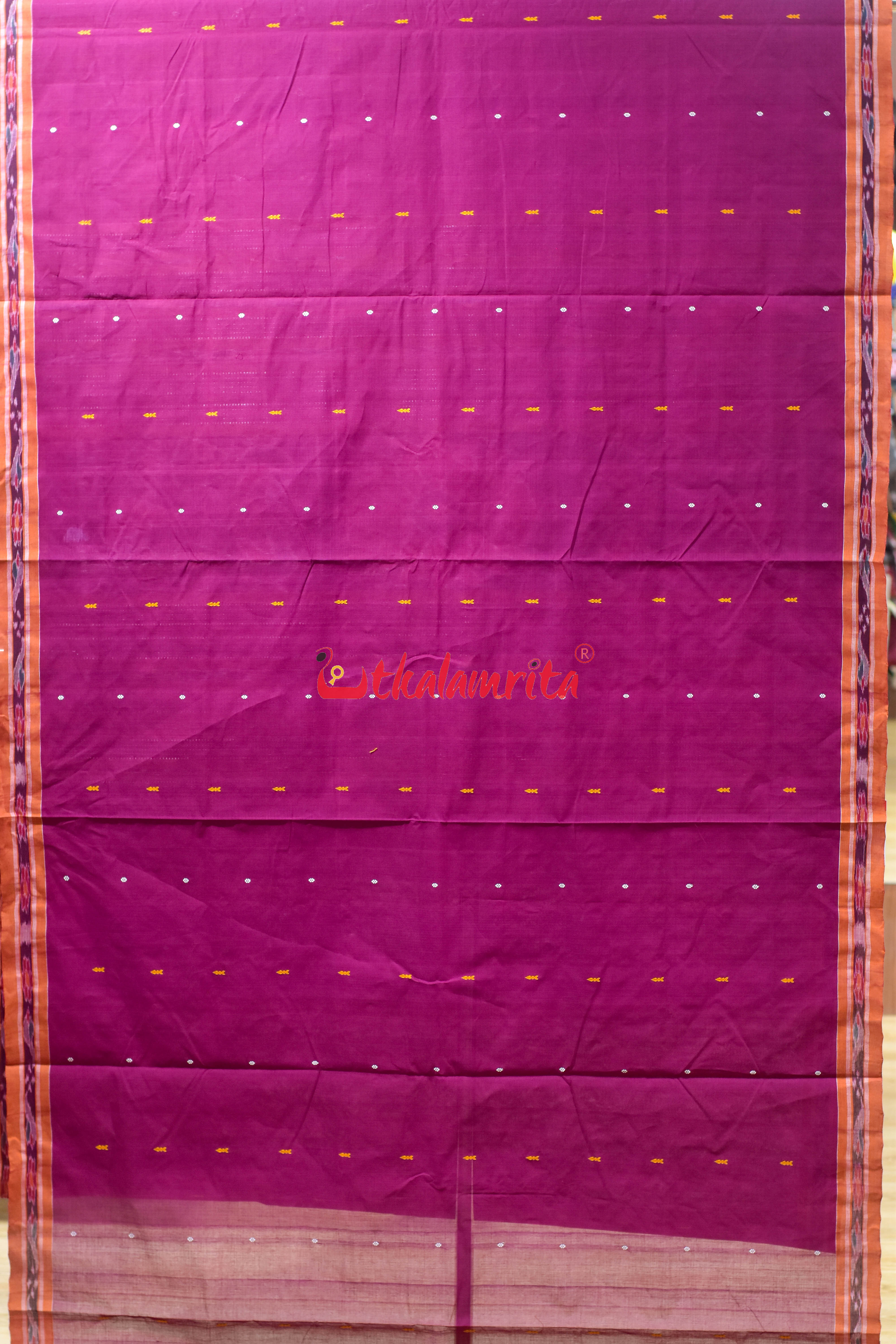 Deep Grape Orange Pittala Single Cotton Saree