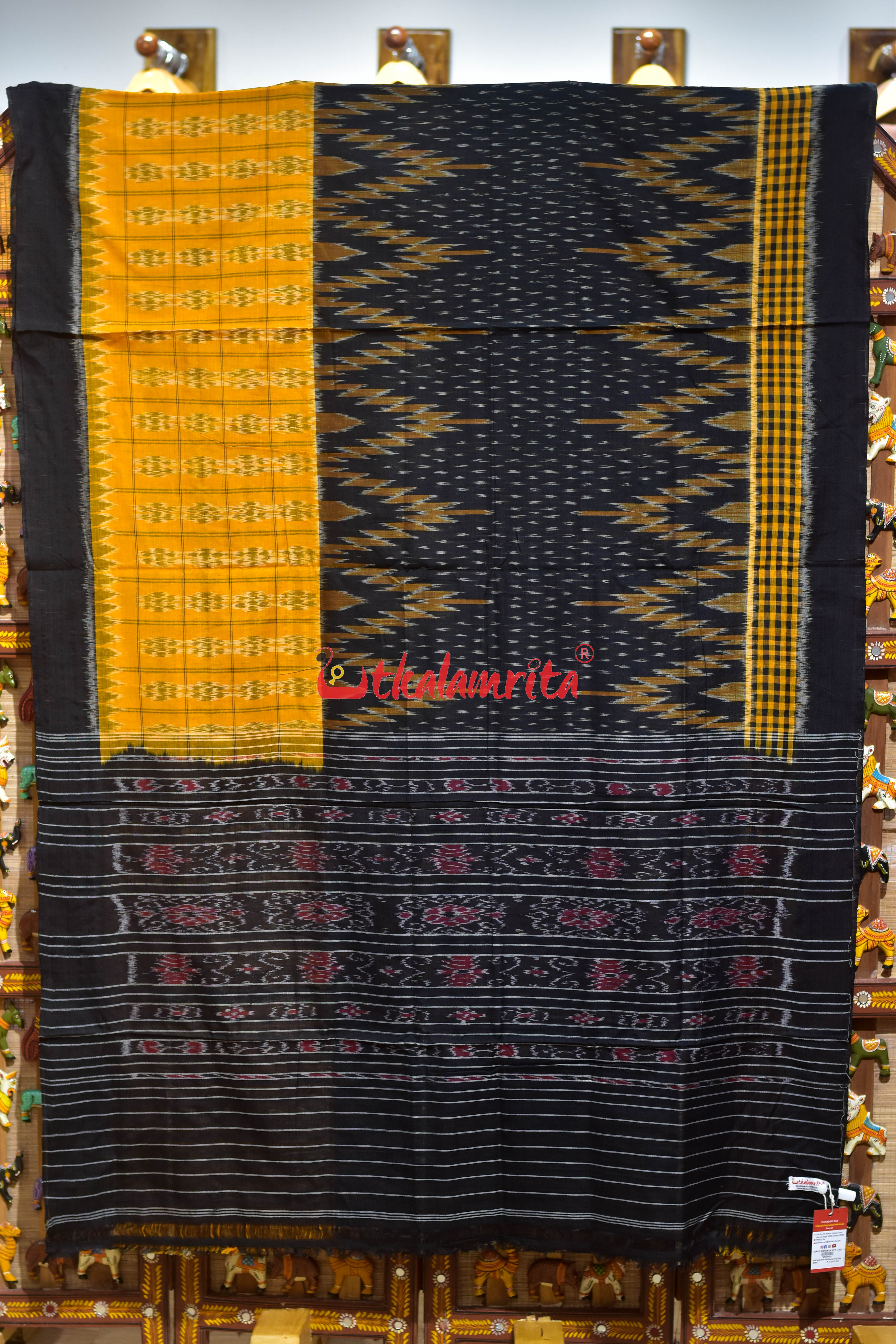 Special kargil Yellow Black Khandua Cotton Saree