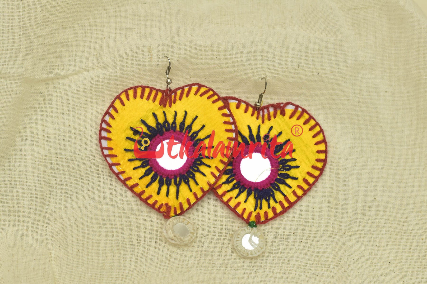 Yellow Hearts Single Mirrors (Pipli applique danglers)