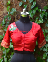 Red Fish Bandha Border Dancer Silk (Blouse Piece)