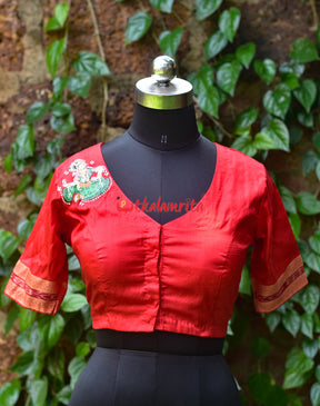 Red Fish Bandha Border Dancer Silk (Blouse Piece)