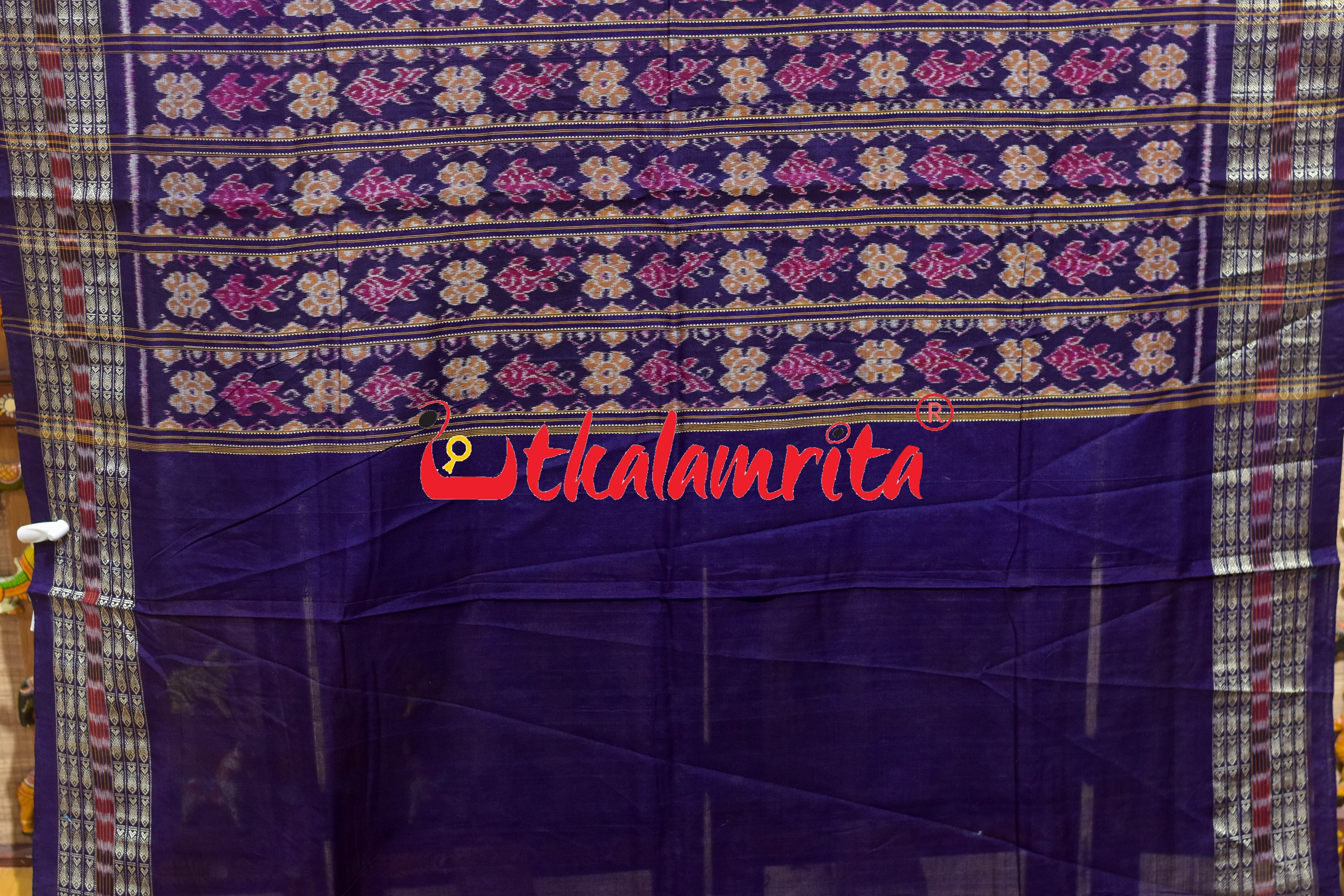 Christmas Blues Sambalpuri Cotton Saree