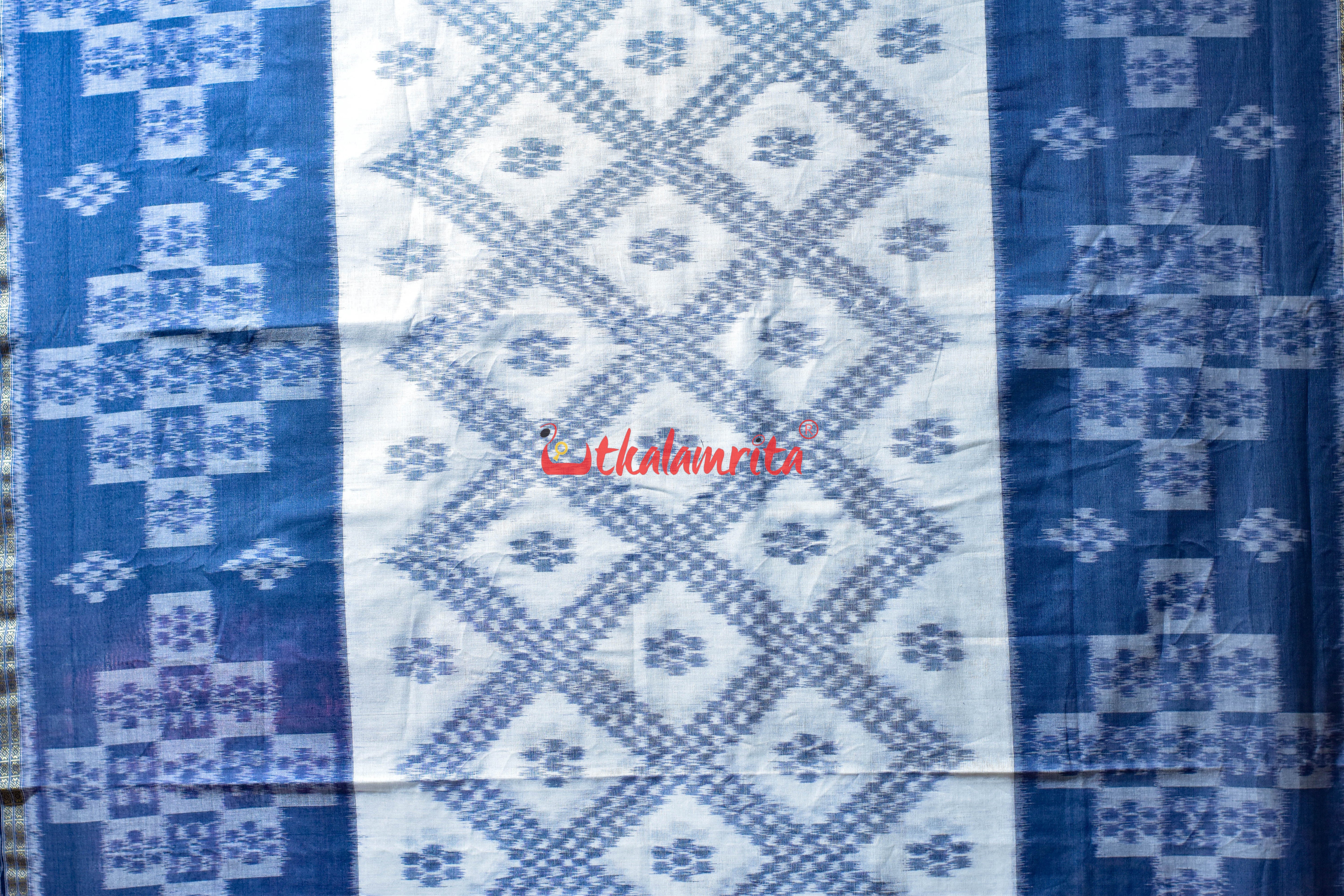 White Grey Bada Phula Khandua Cotton Saree