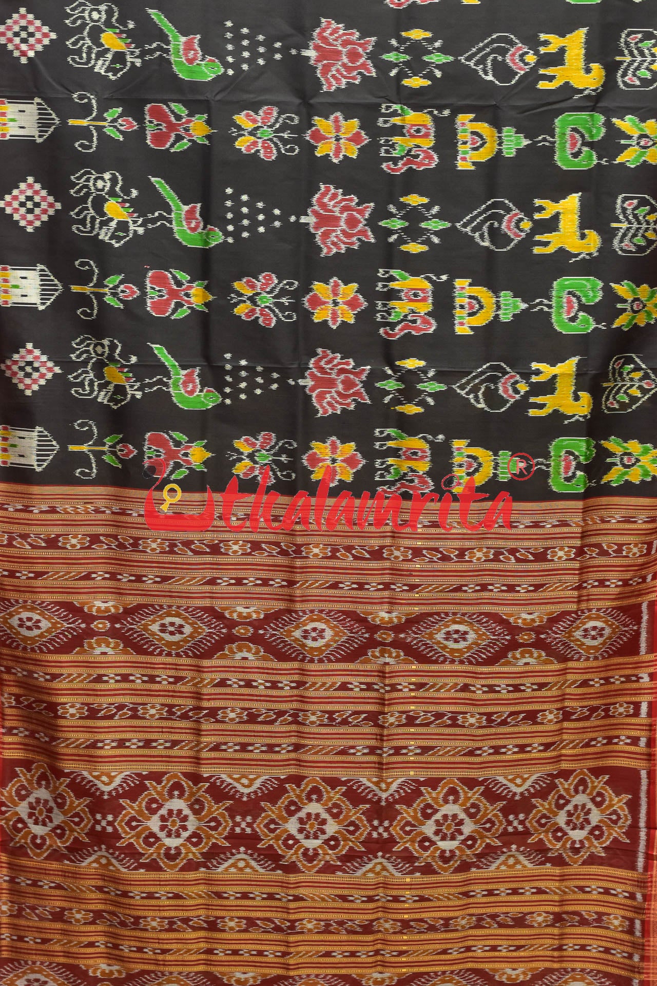 Black Nabarangi Red Pasapali Border Khandua Silk Saree