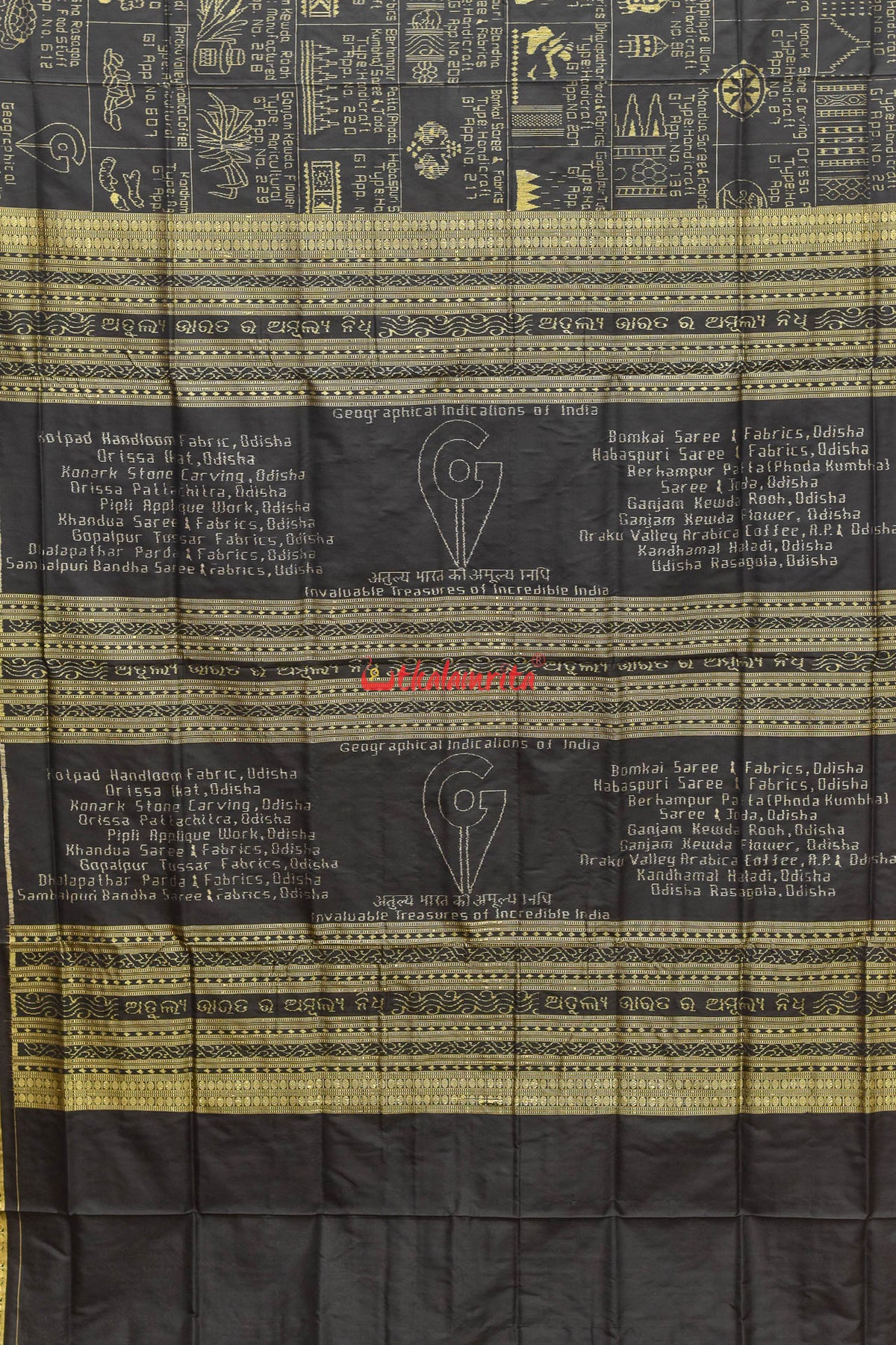 Black Golden GI Tag Sambalpuri Silk Saree