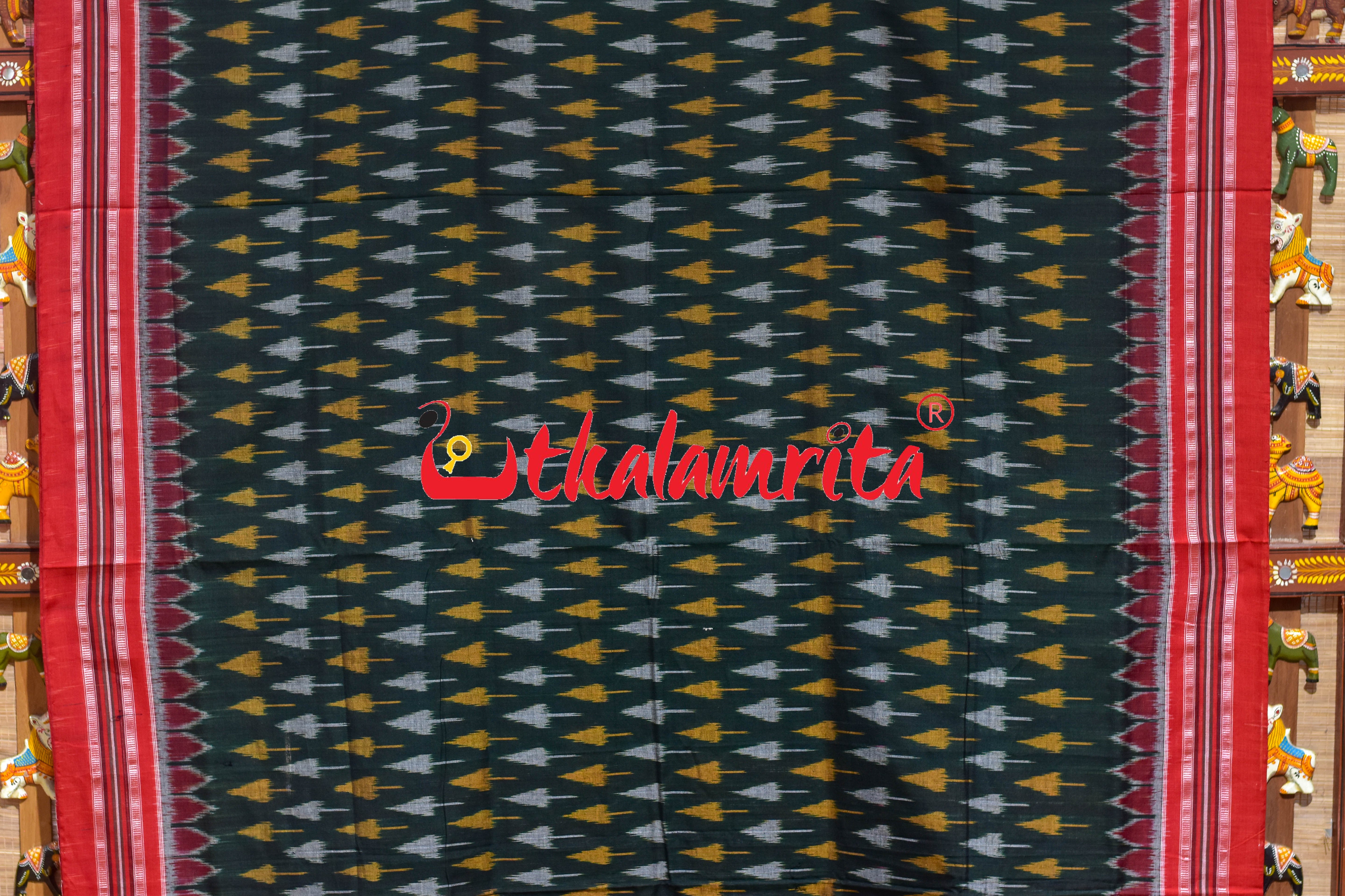 Green Chhatu Design Khandua Cotton Saree