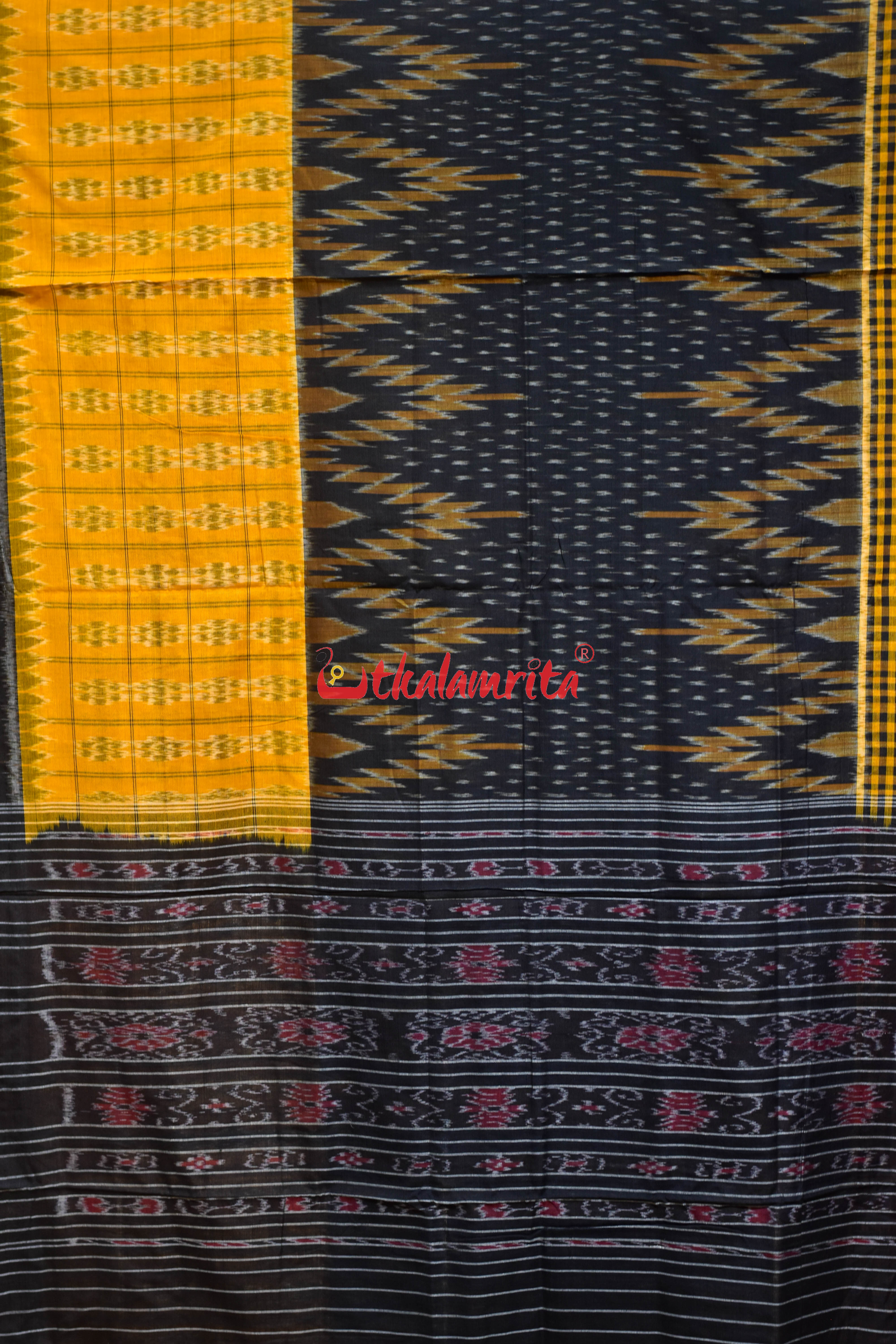 Special kargil Yellow Black Khandua Cotton Saree