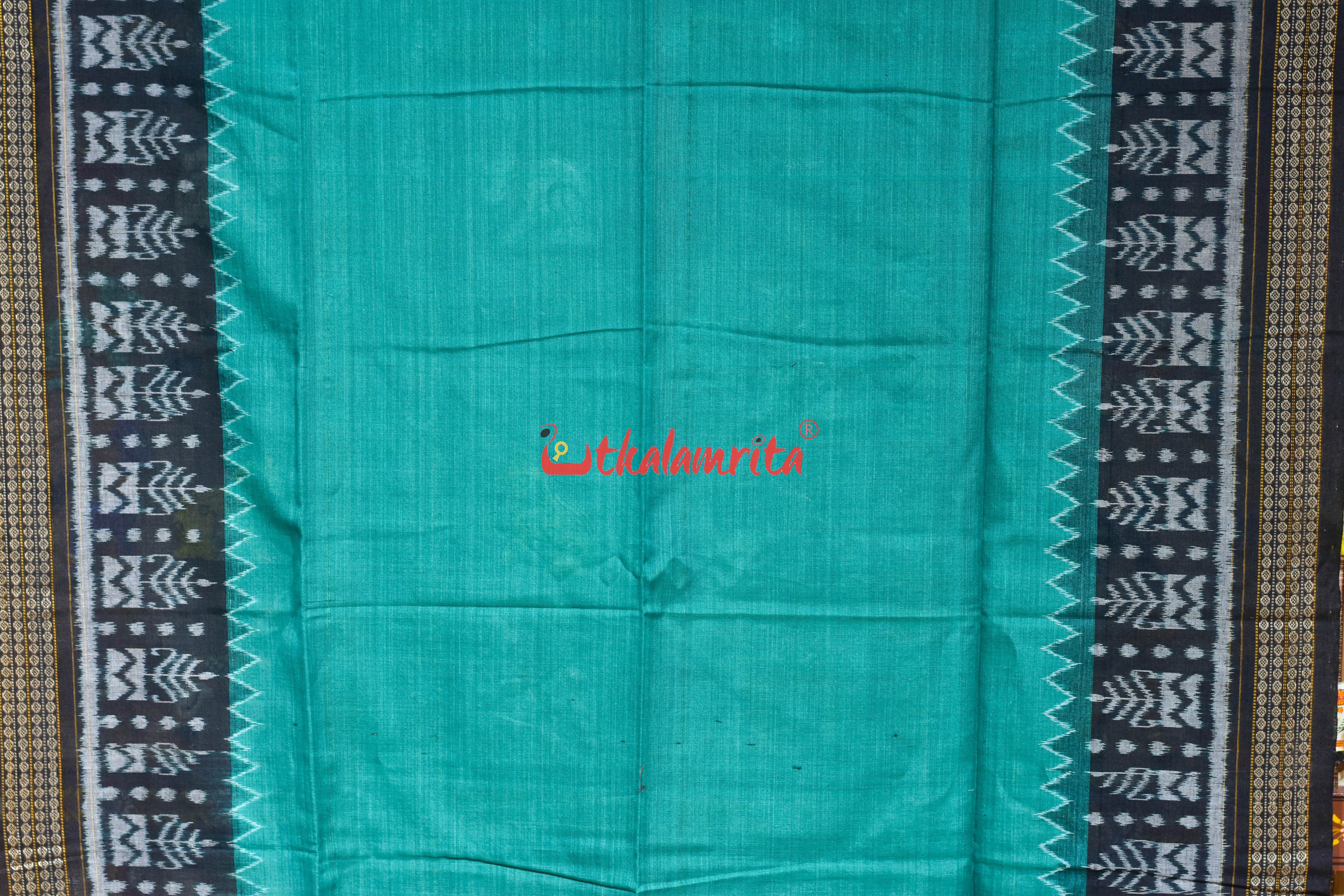 Sea Green Black Tree Border Cotton (Dupatta)
