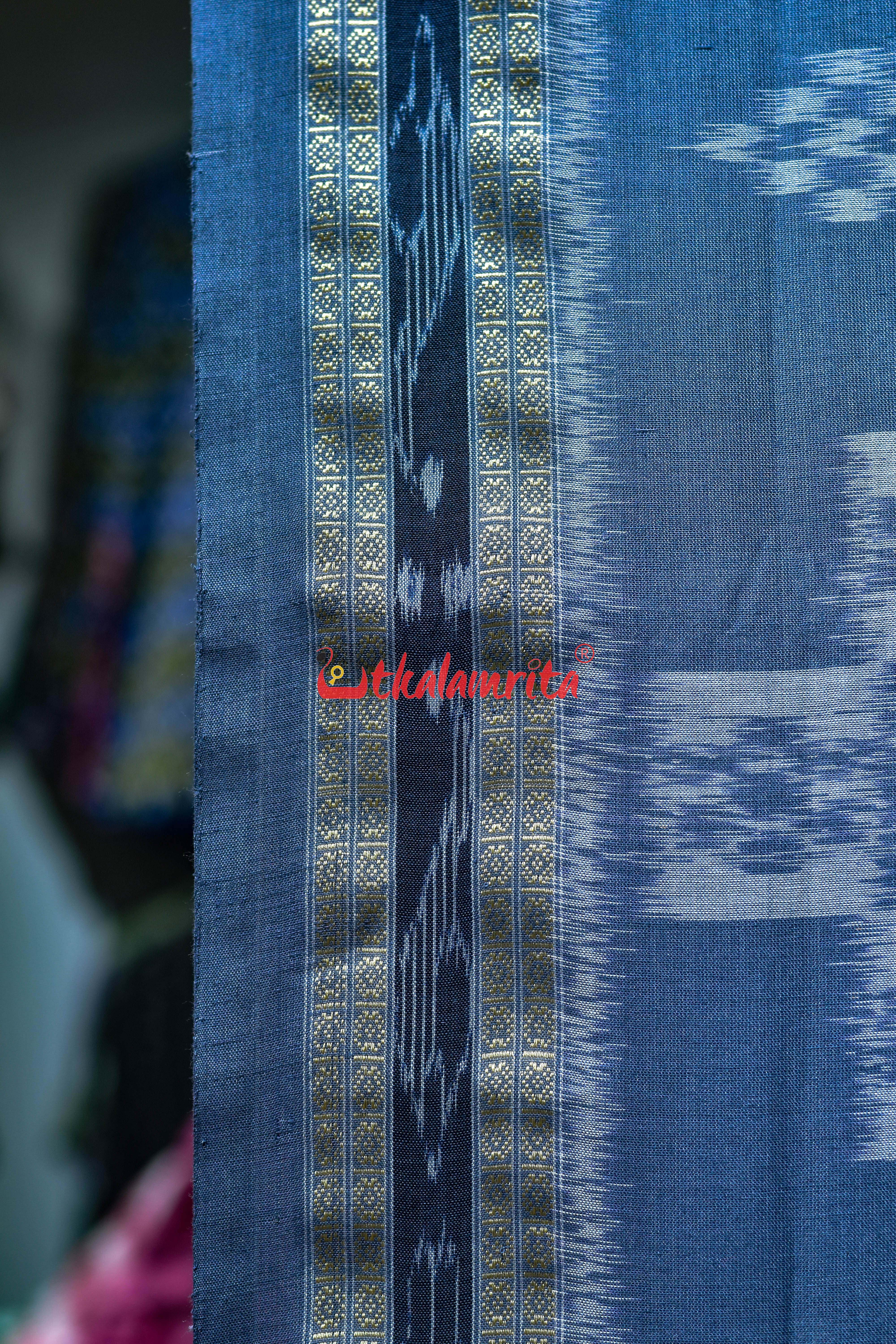 White Grey Bada Phula Khandua Cotton Saree