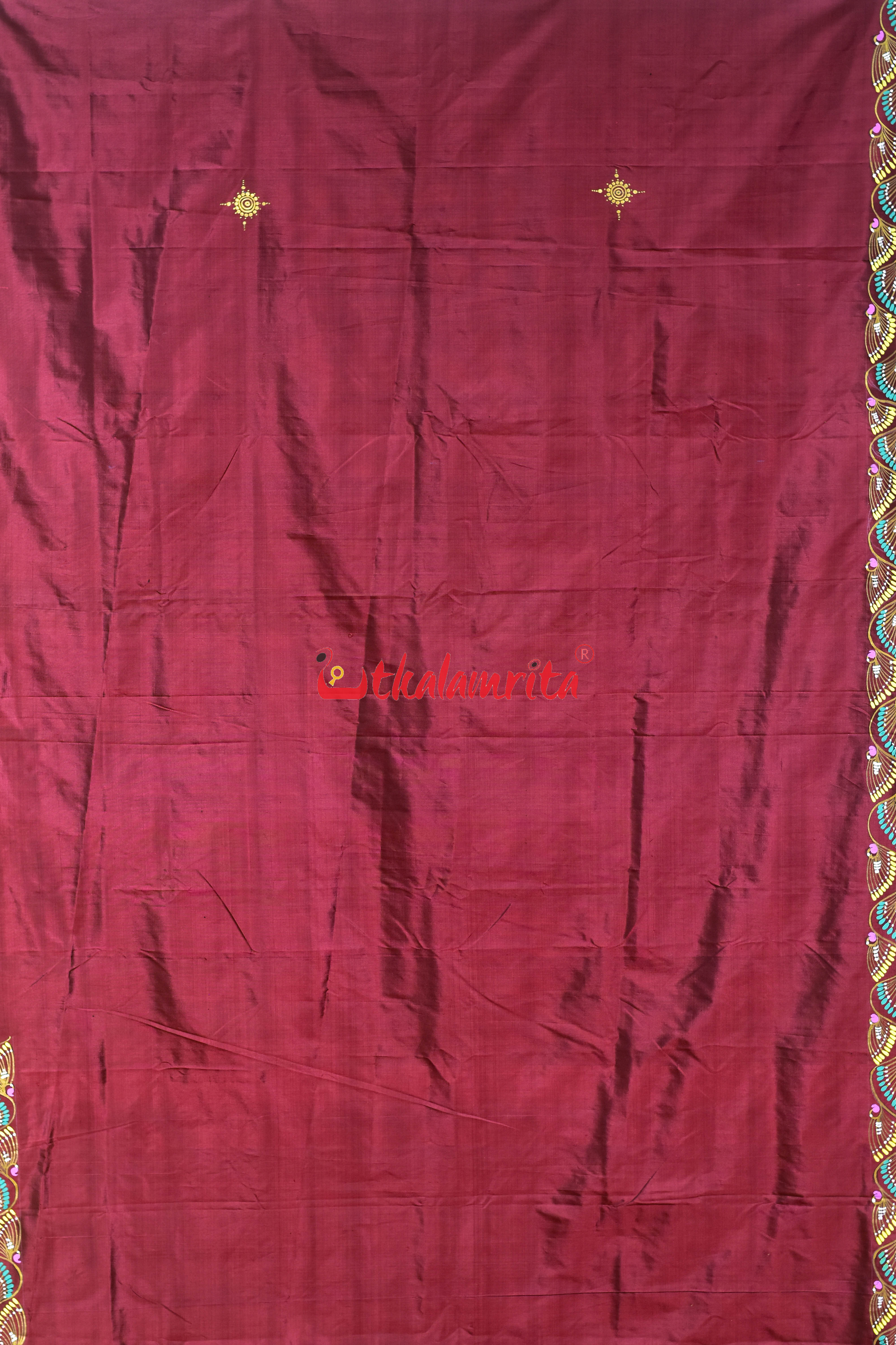 Maroon Nauka Paar Pattachitra Silk Saree