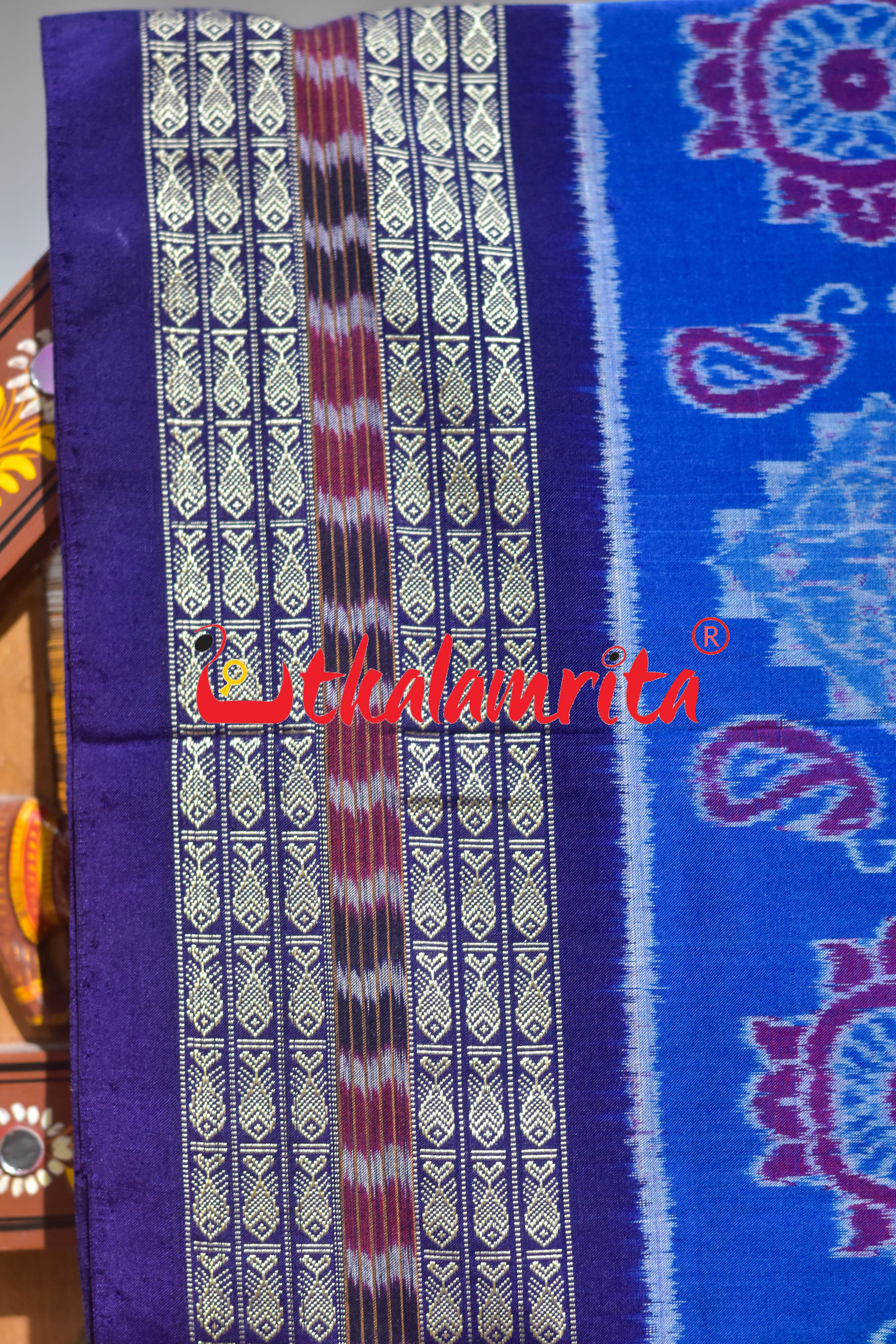 Christmas Blues Sambalpuri Cotton Saree