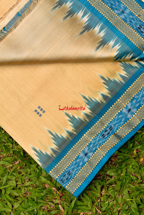 Cream Blue Buti Khandua Silk Saree