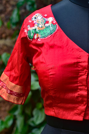 Red Fish Bandha Border Dancer Silk (Blouse Piece)