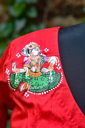 Red Fish Bandha Border Dancer Silk (Blouse Piece)