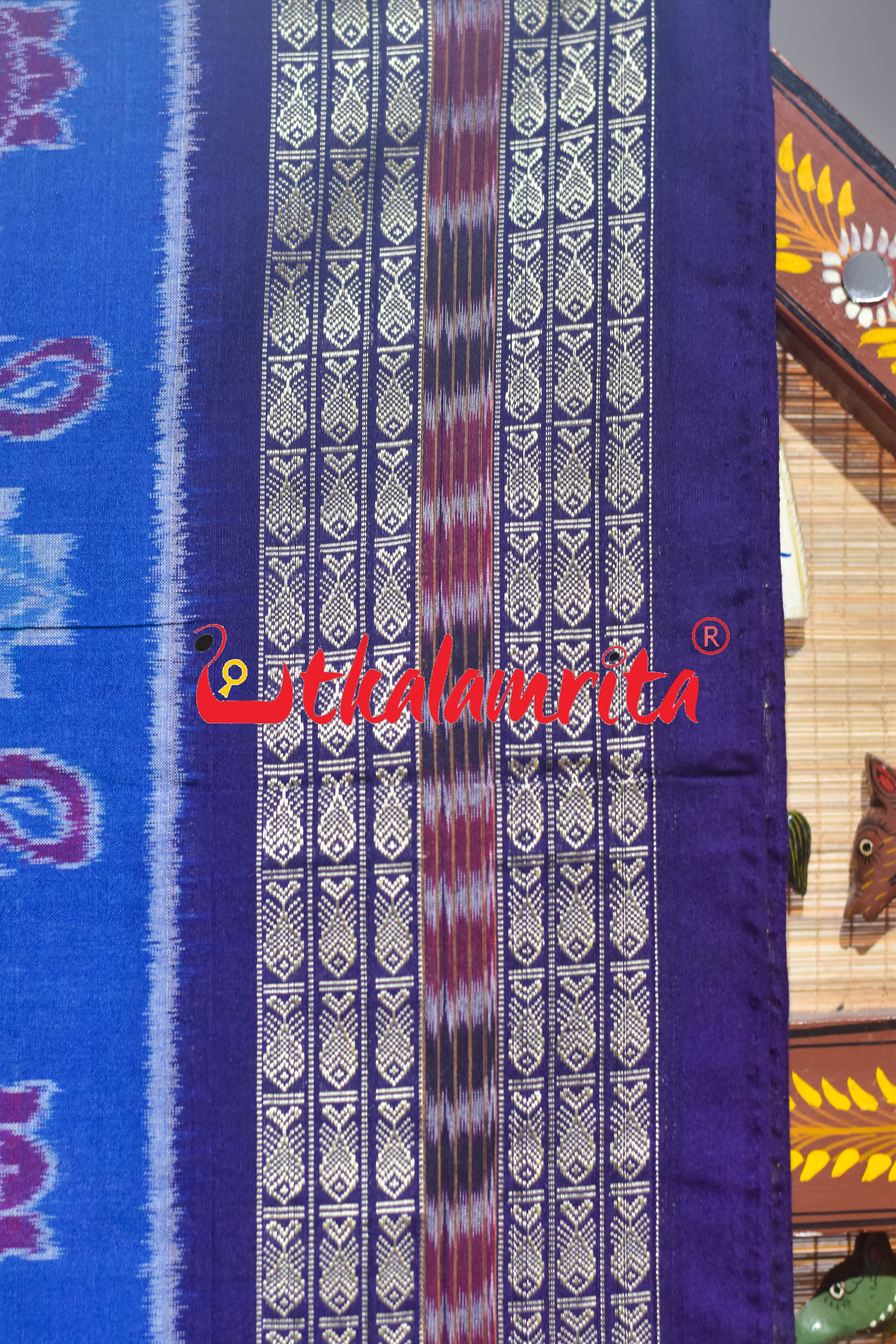 Christmas Blues Sambalpuri Cotton Saree