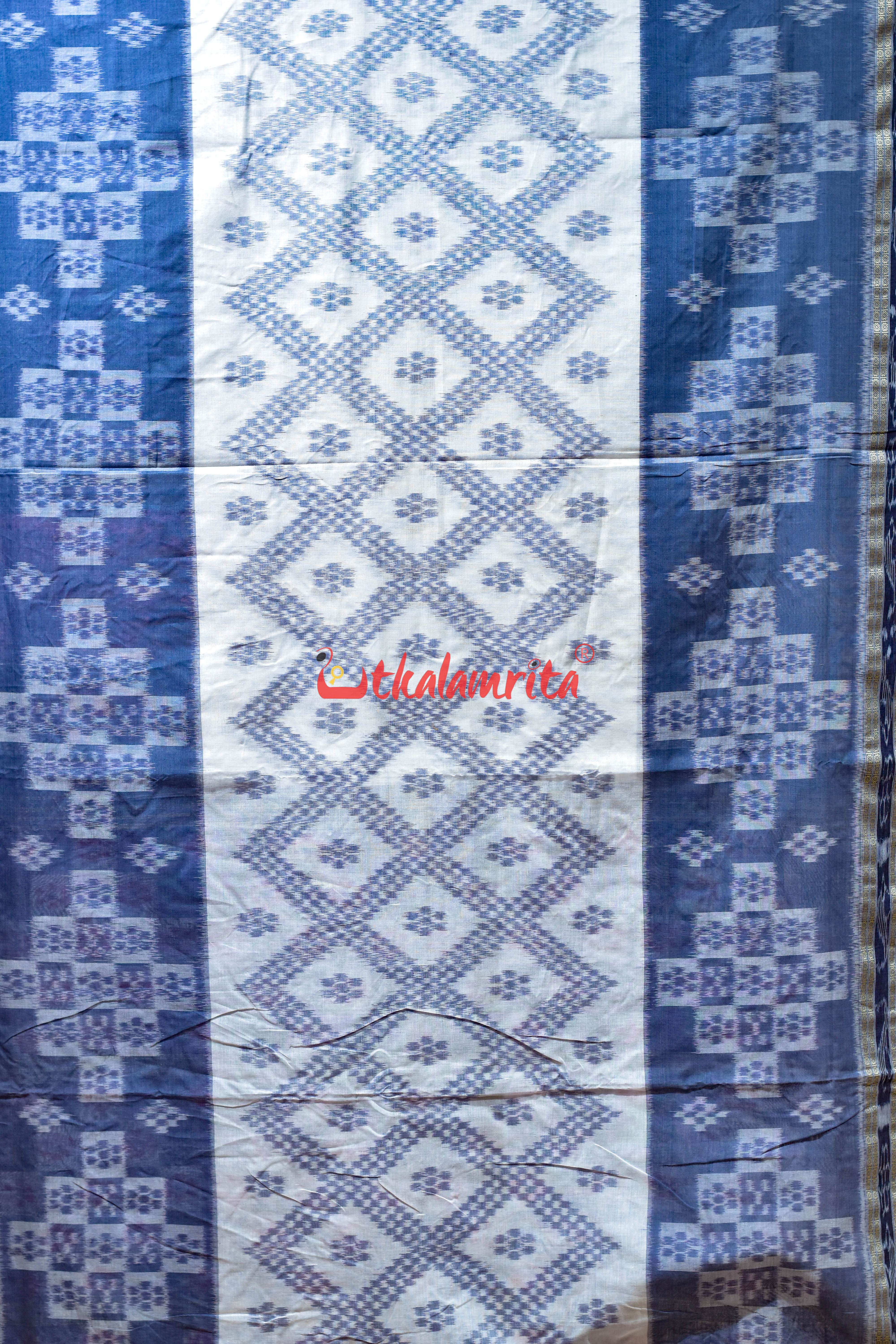 White Grey Bada Phula Khandua Cotton Saree