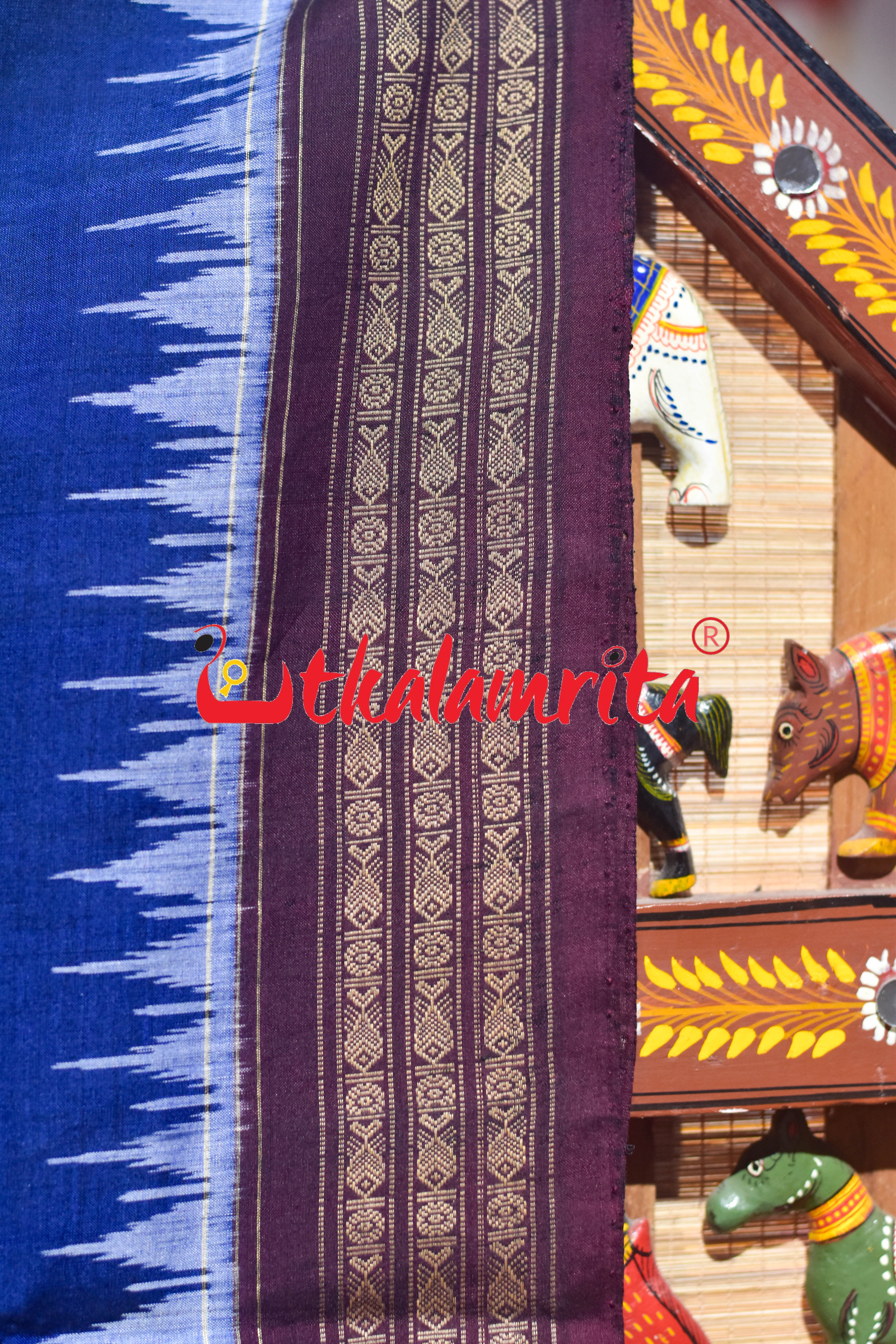 Blue Maroon Arata Sambalpuri Cotton Saree