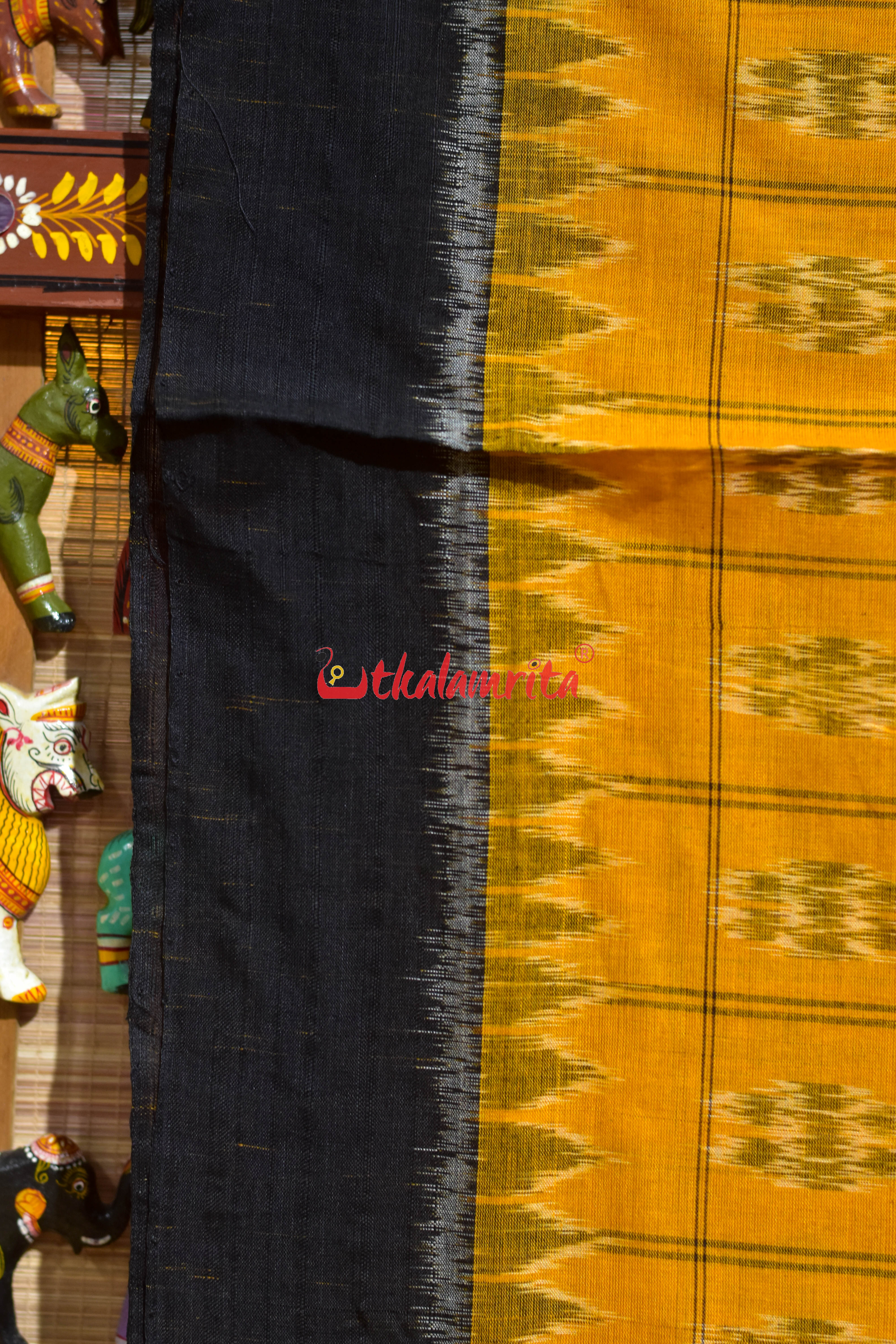 Special kargil Yellow Black Khandua Cotton Saree