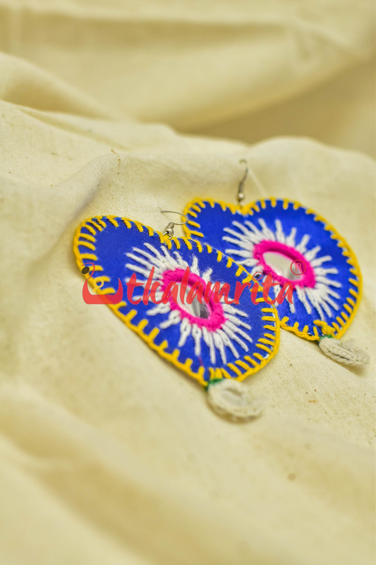 Blue Hearts Single Mirrors (Pipli applique danglers)