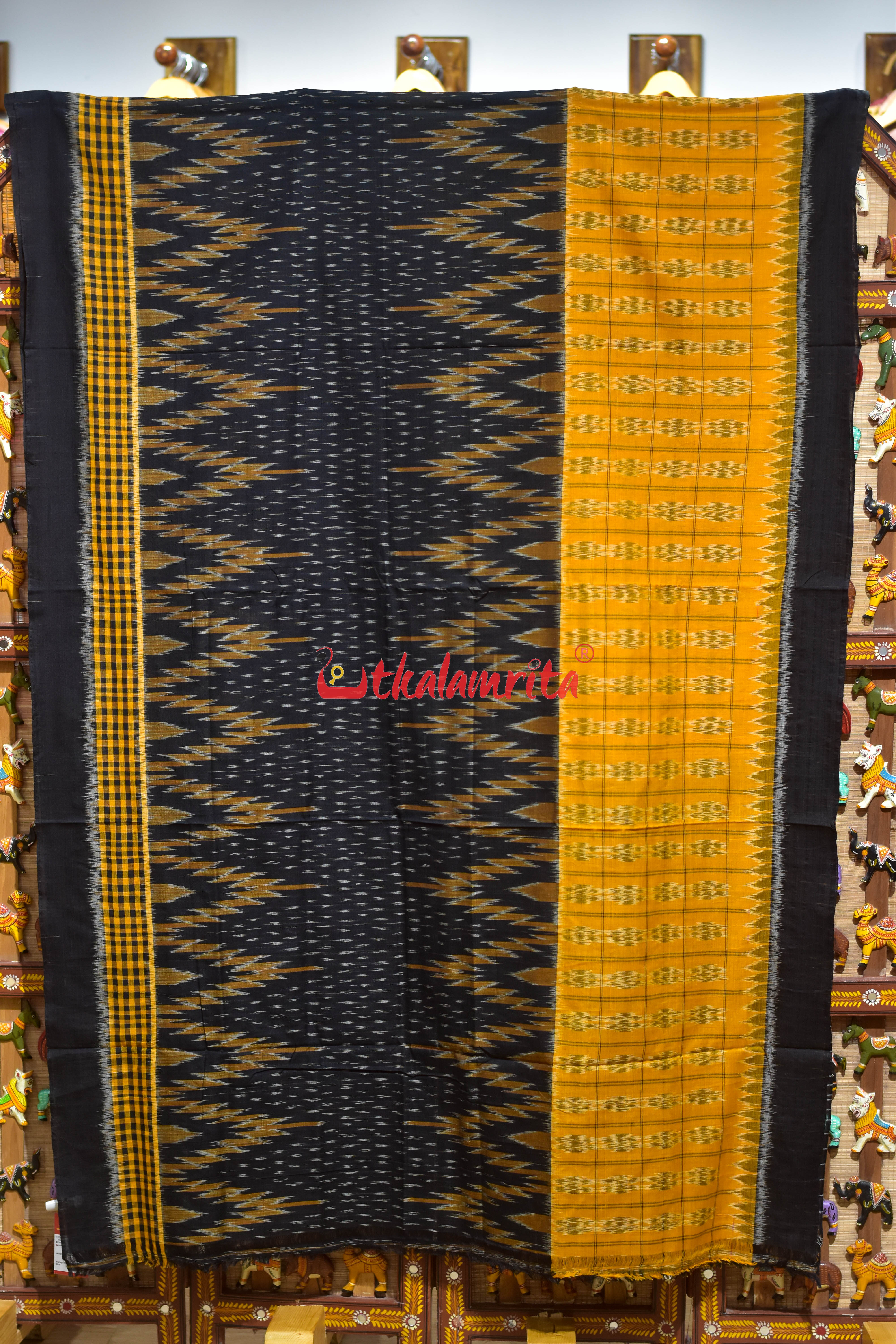 Special kargil Yellow Black Khandua Cotton Saree