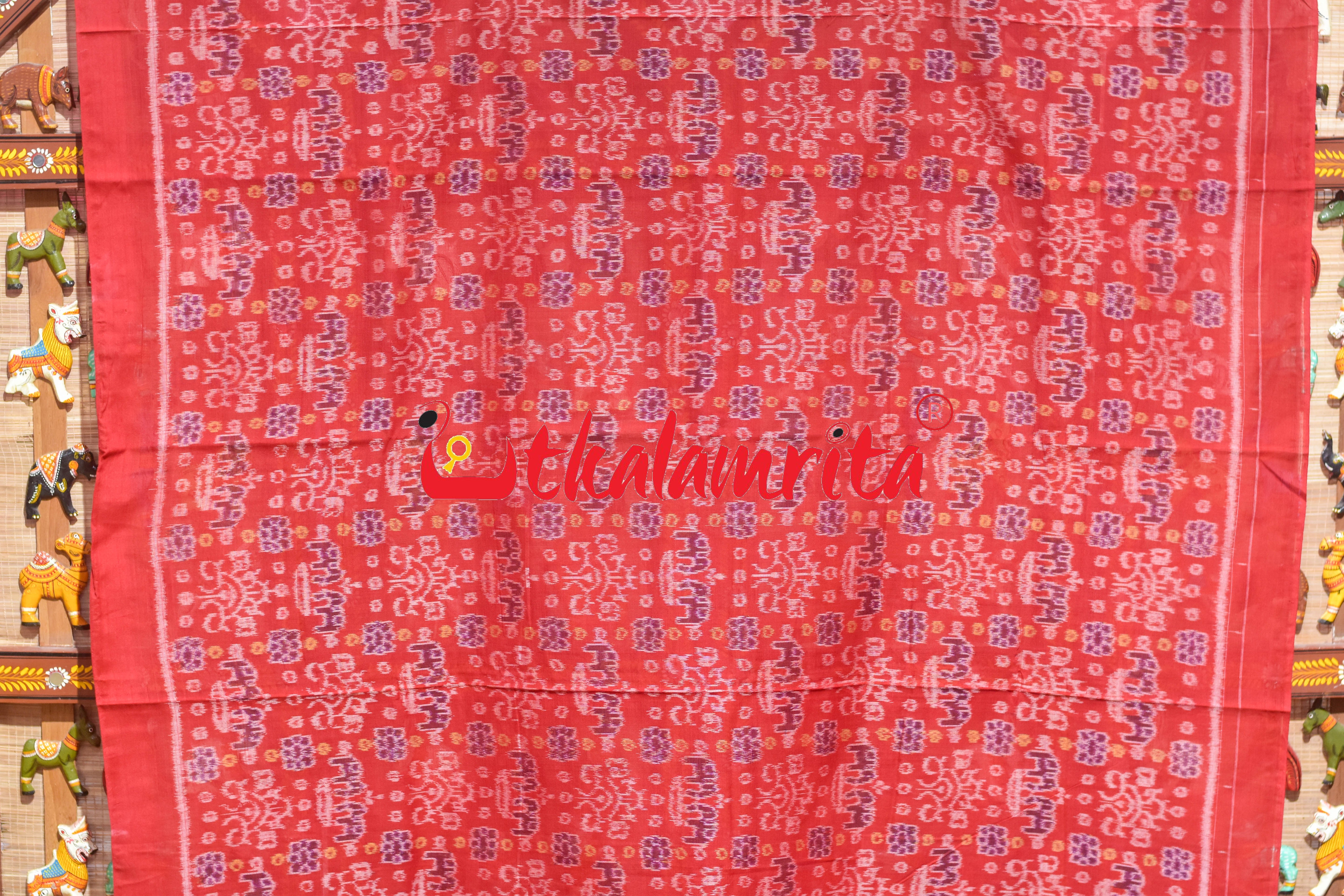 Red Black Double Elephant Sambalpuri Cotton Dress Set