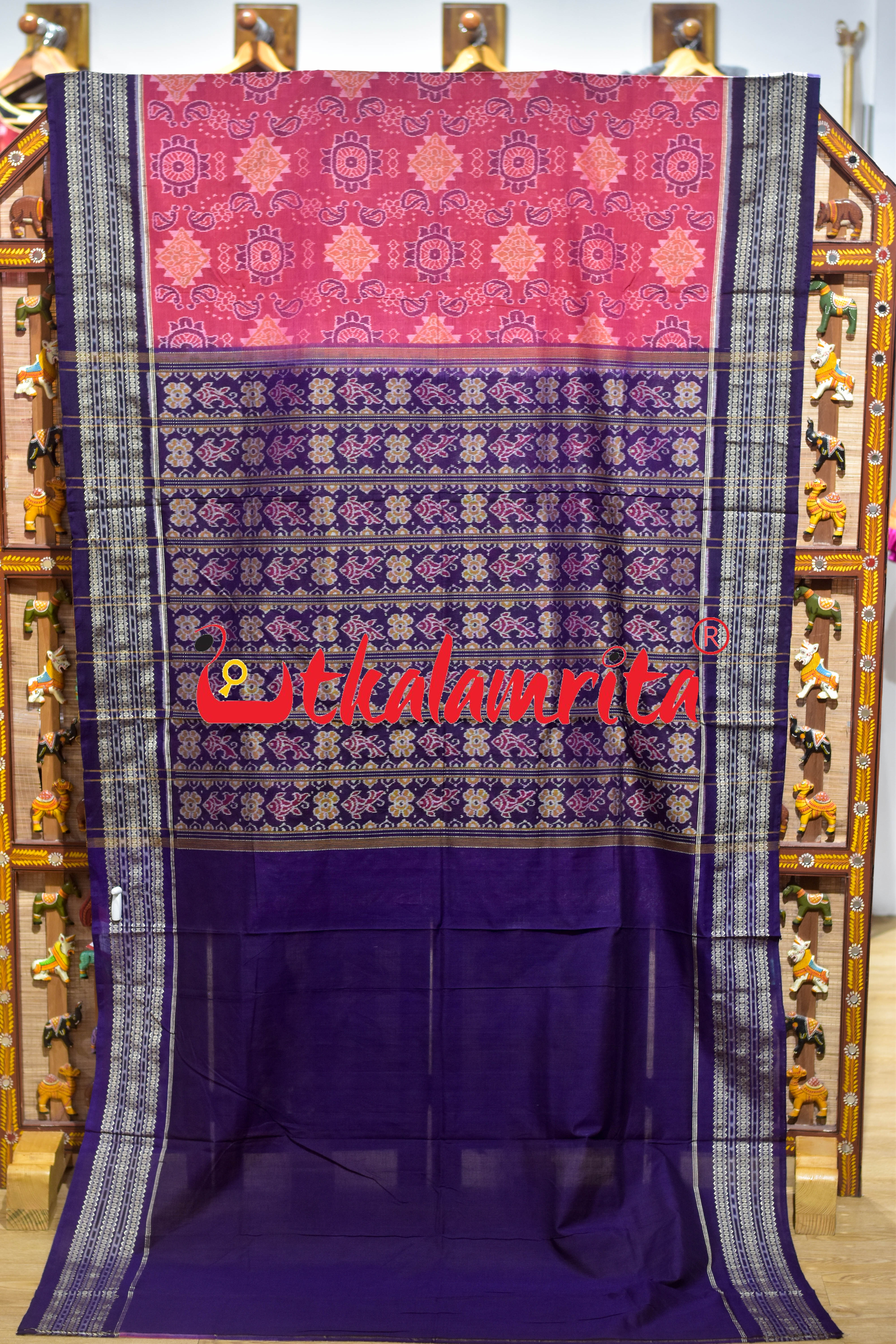Pink Purple Double Mayura Sambalpuri Cotton Saree