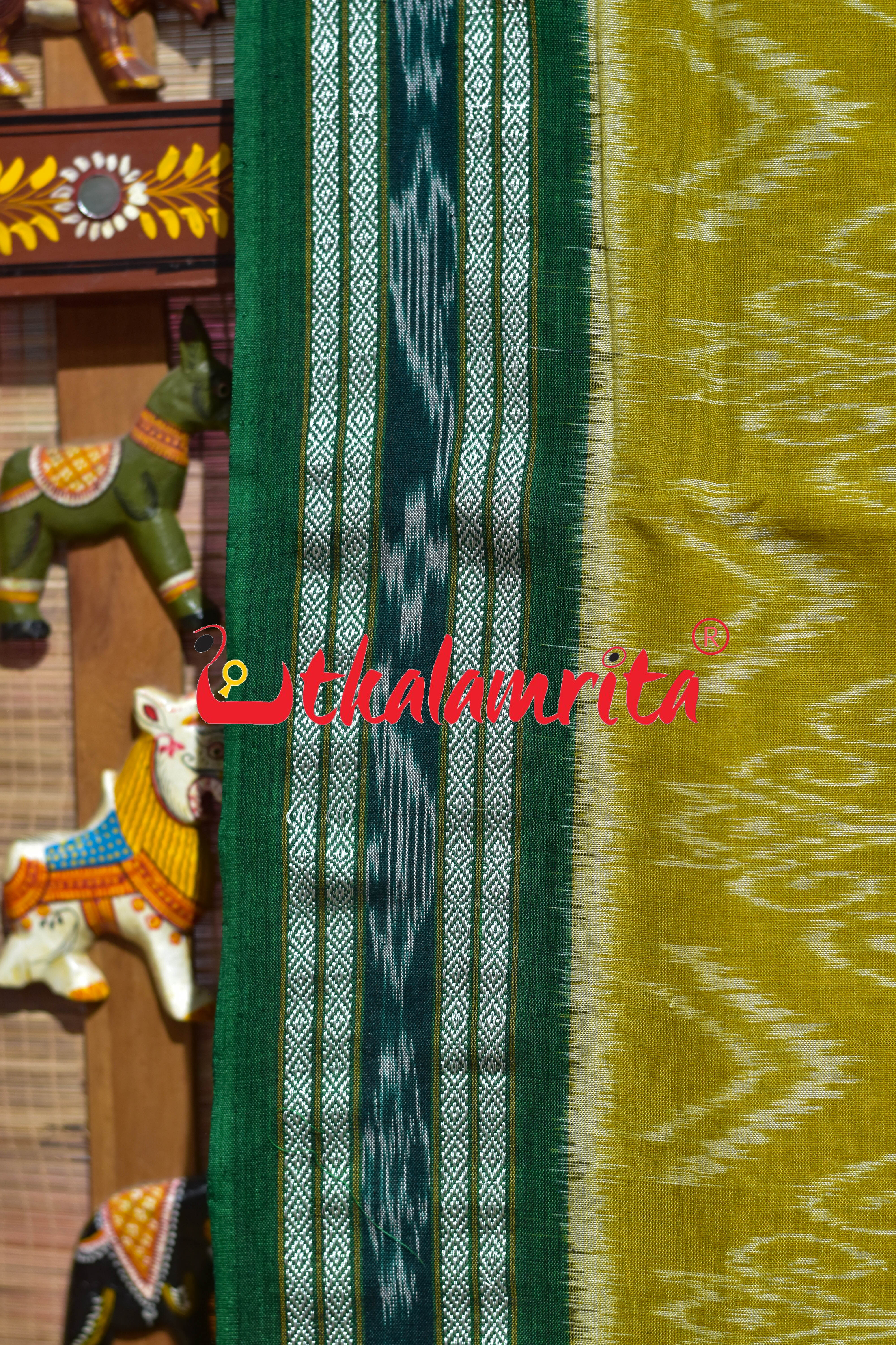 Janhiphuliya Green Flower Khandua Cotton Saree