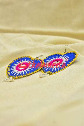 Blue Hearts Single Mirrors (Pipli applique danglers)