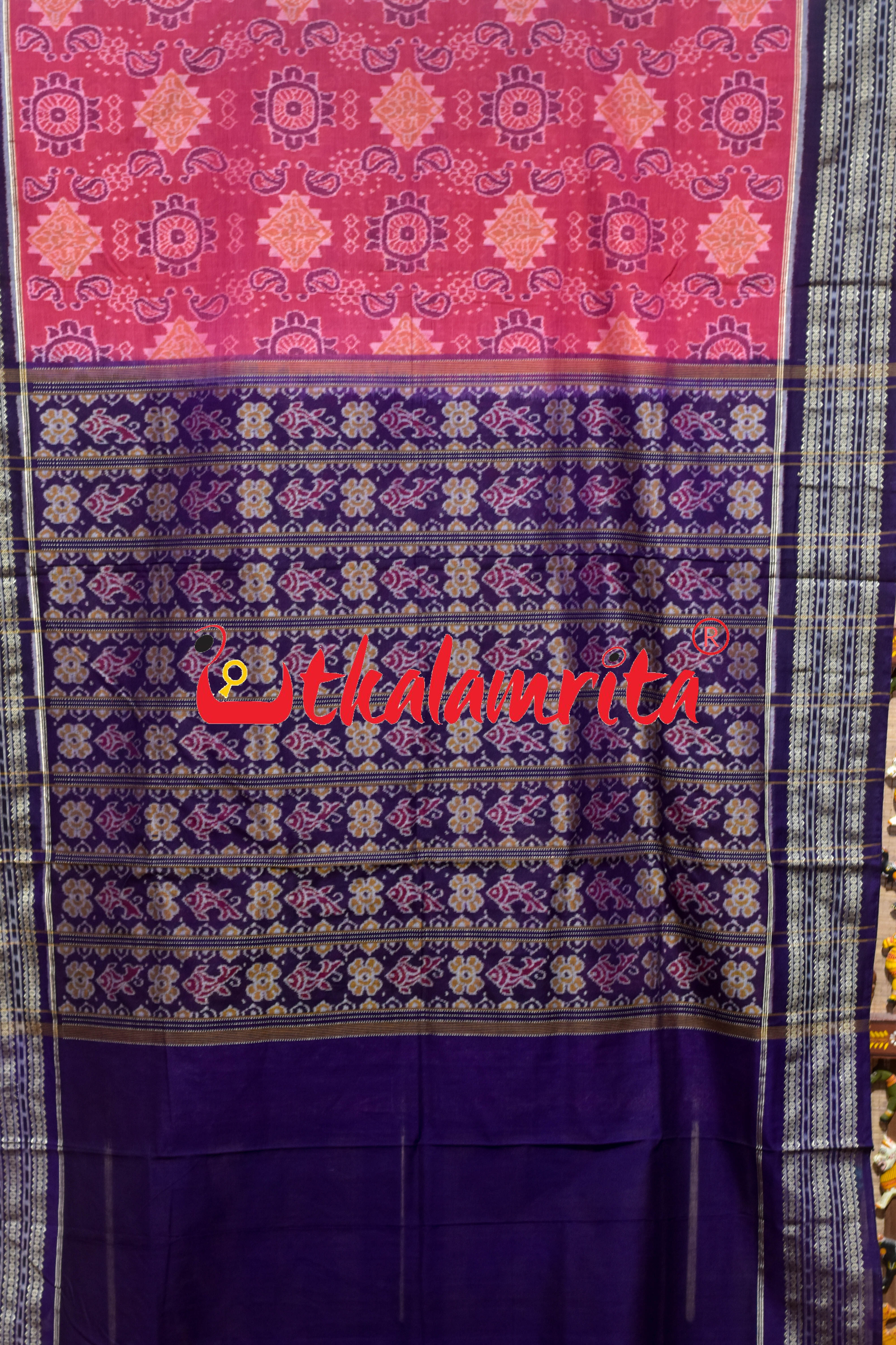 Pink Purple Double Mayura Sambalpuri Cotton Saree