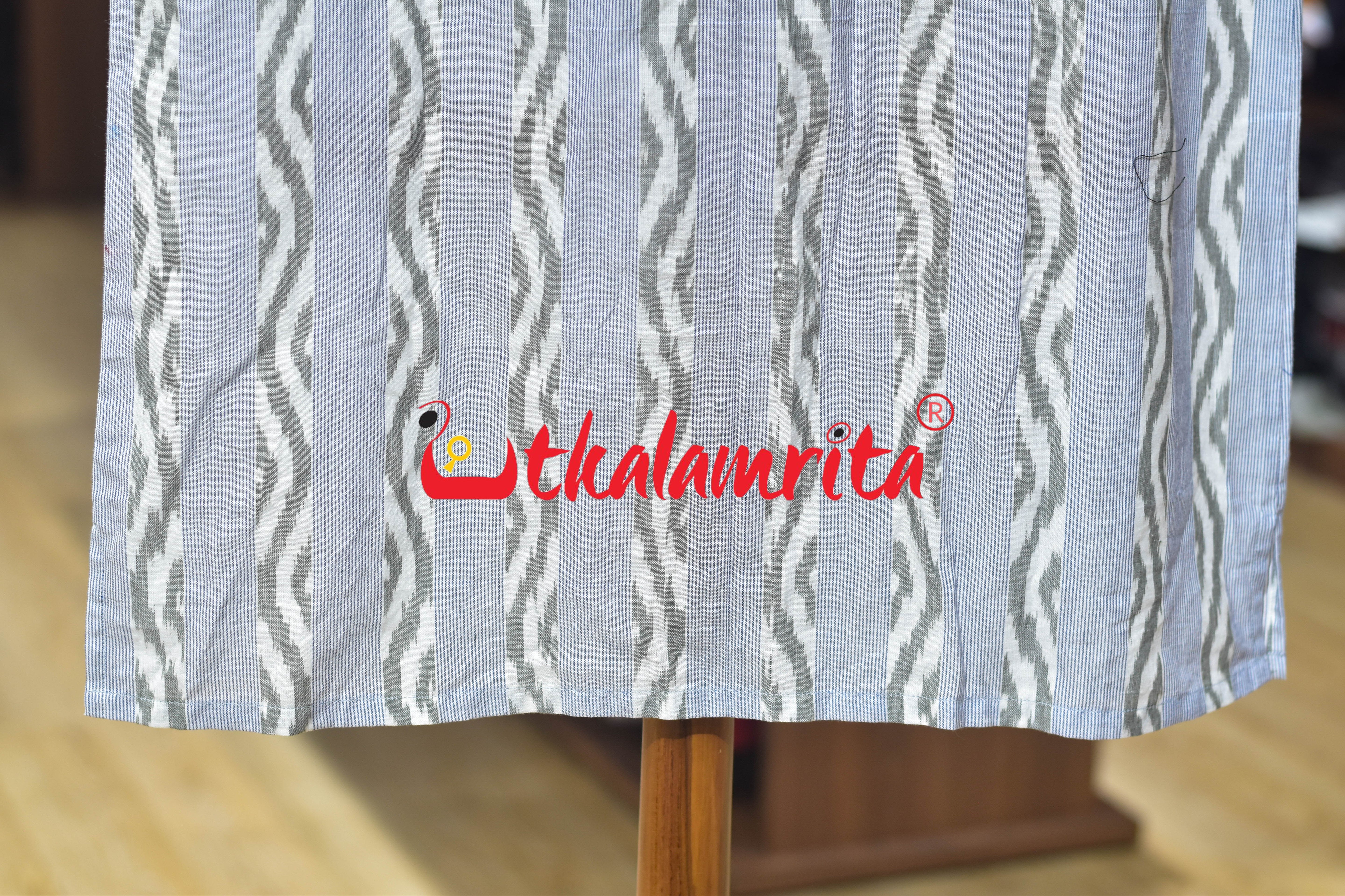 White Blue Lahari Lines (Men's Short Kurta)