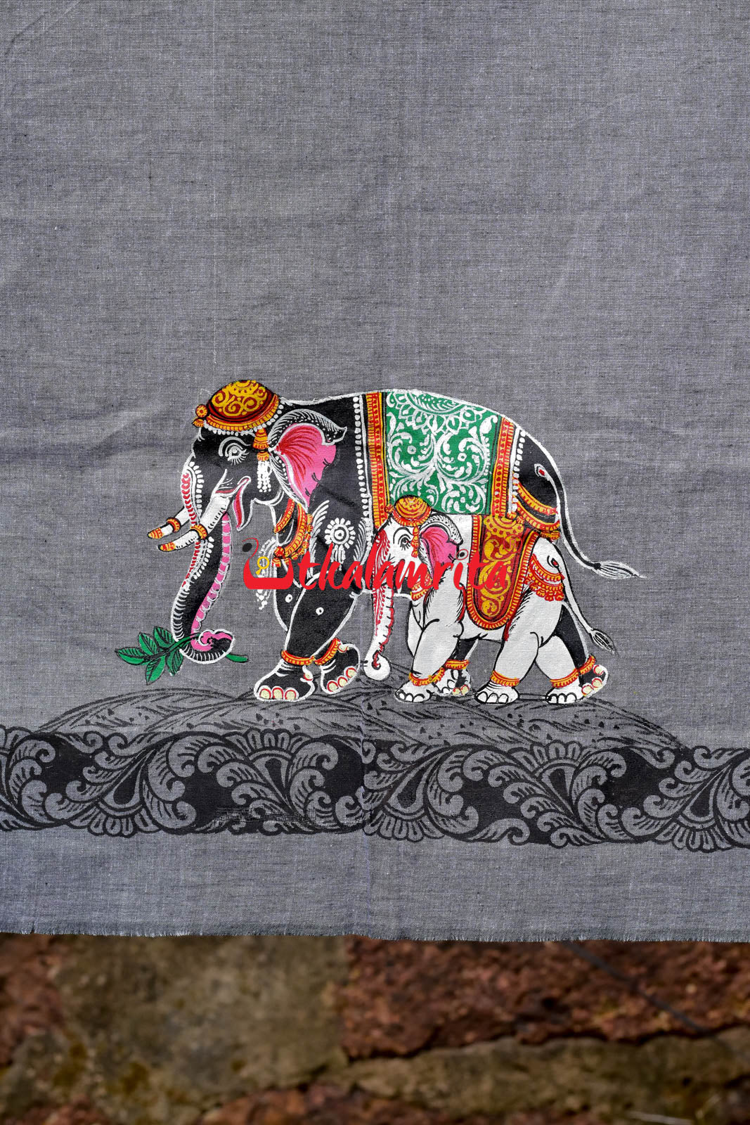 Dual Elephants Pattachitra (Blouse Piece)