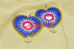 Blue Hearts Single Mirrors (Pipli applique danglers)