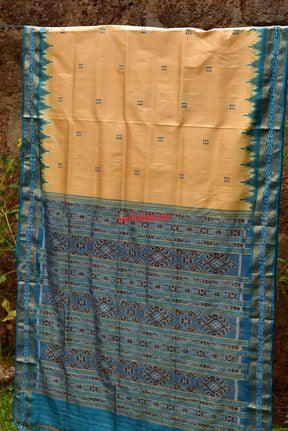 Cream Blue Buti Khandua Silk Saree