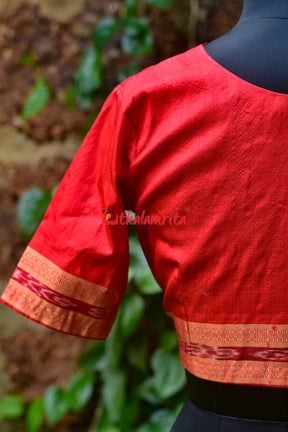Red Fish Bandha Border Dancer Silk (Blouse Piece)