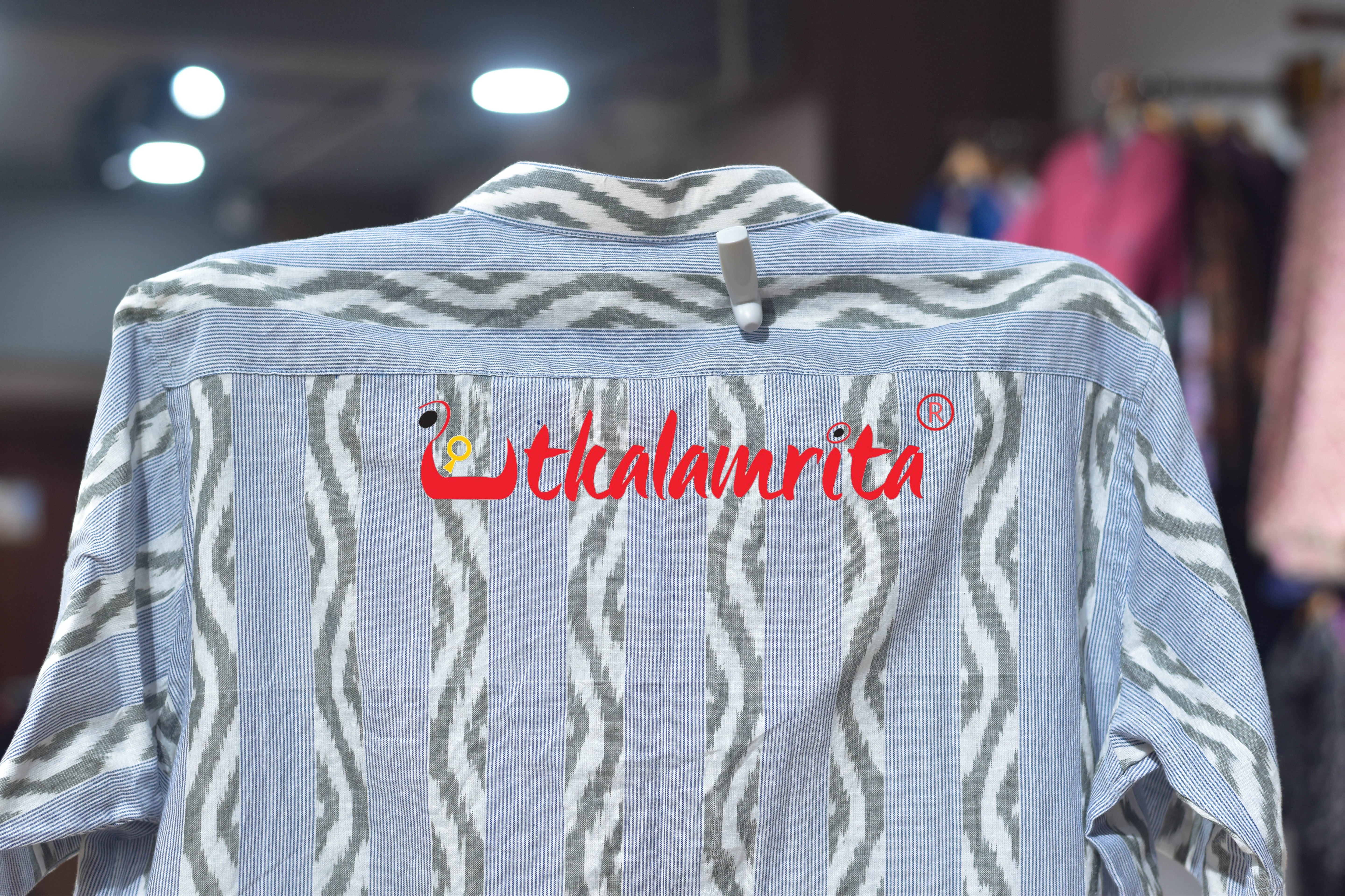 White Blue Lahari Lines (Men's Short Kurta)