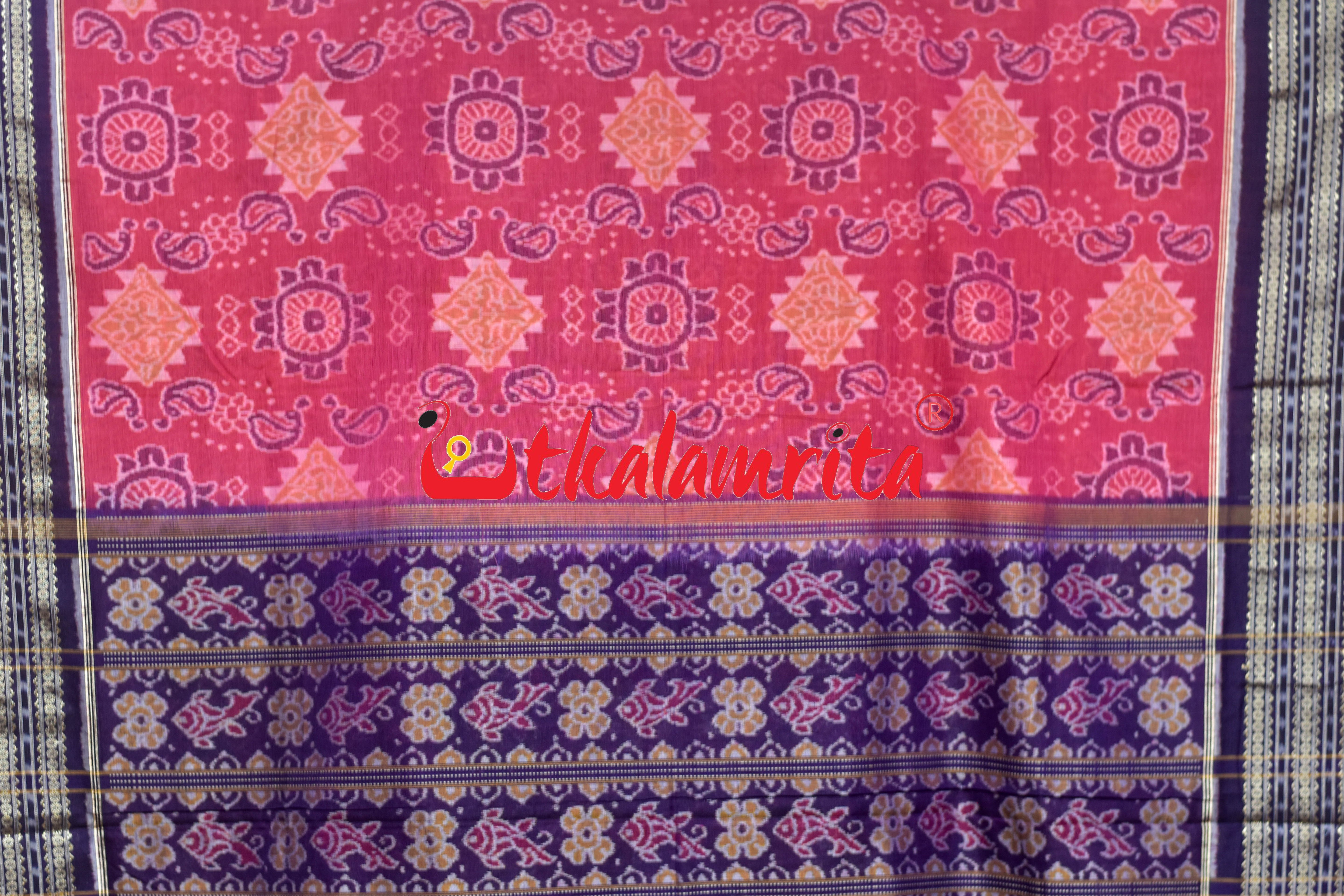 Pink Purple Double Mayura Sambalpuri Cotton Saree