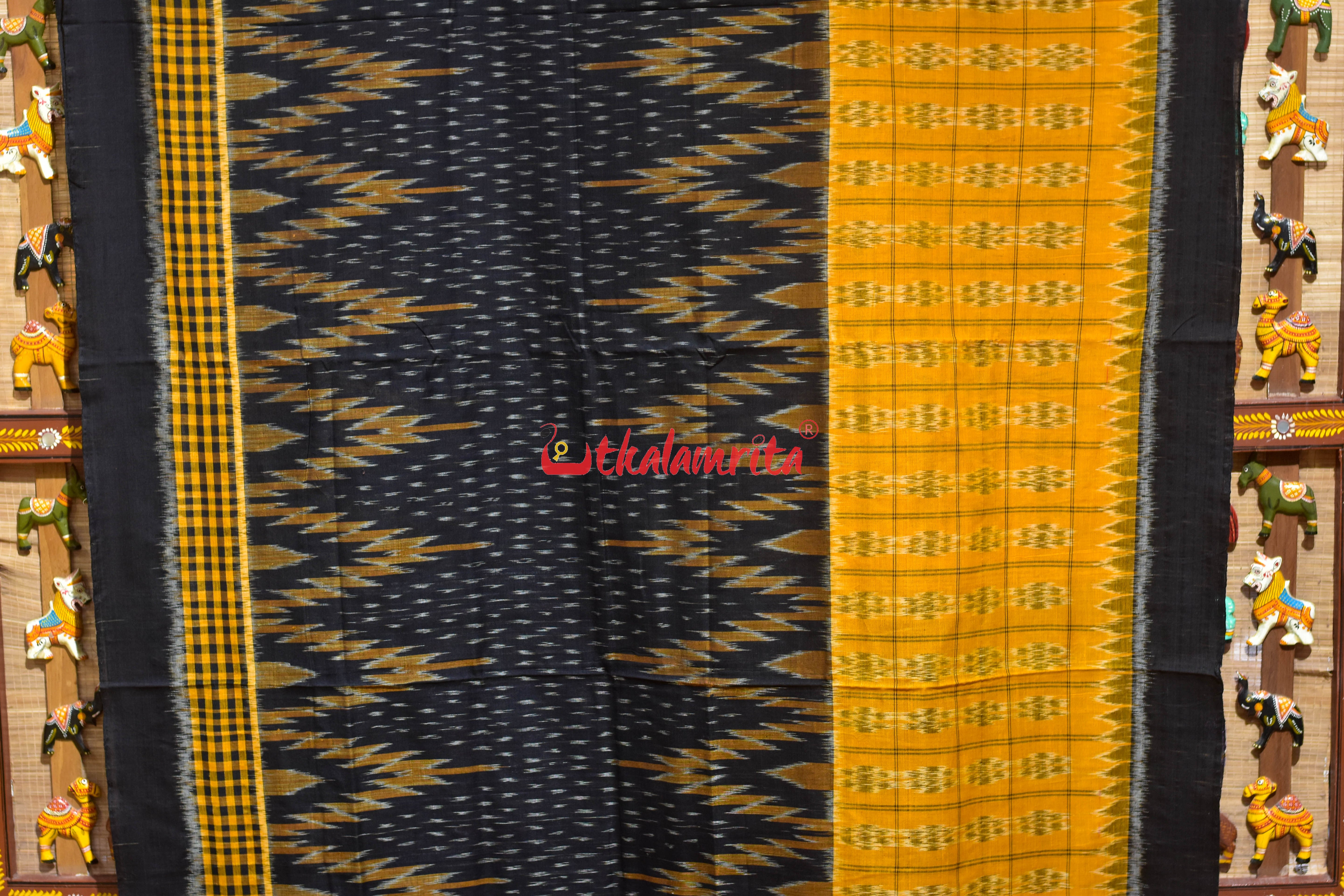 Special kargil Yellow Black Khandua Cotton Saree