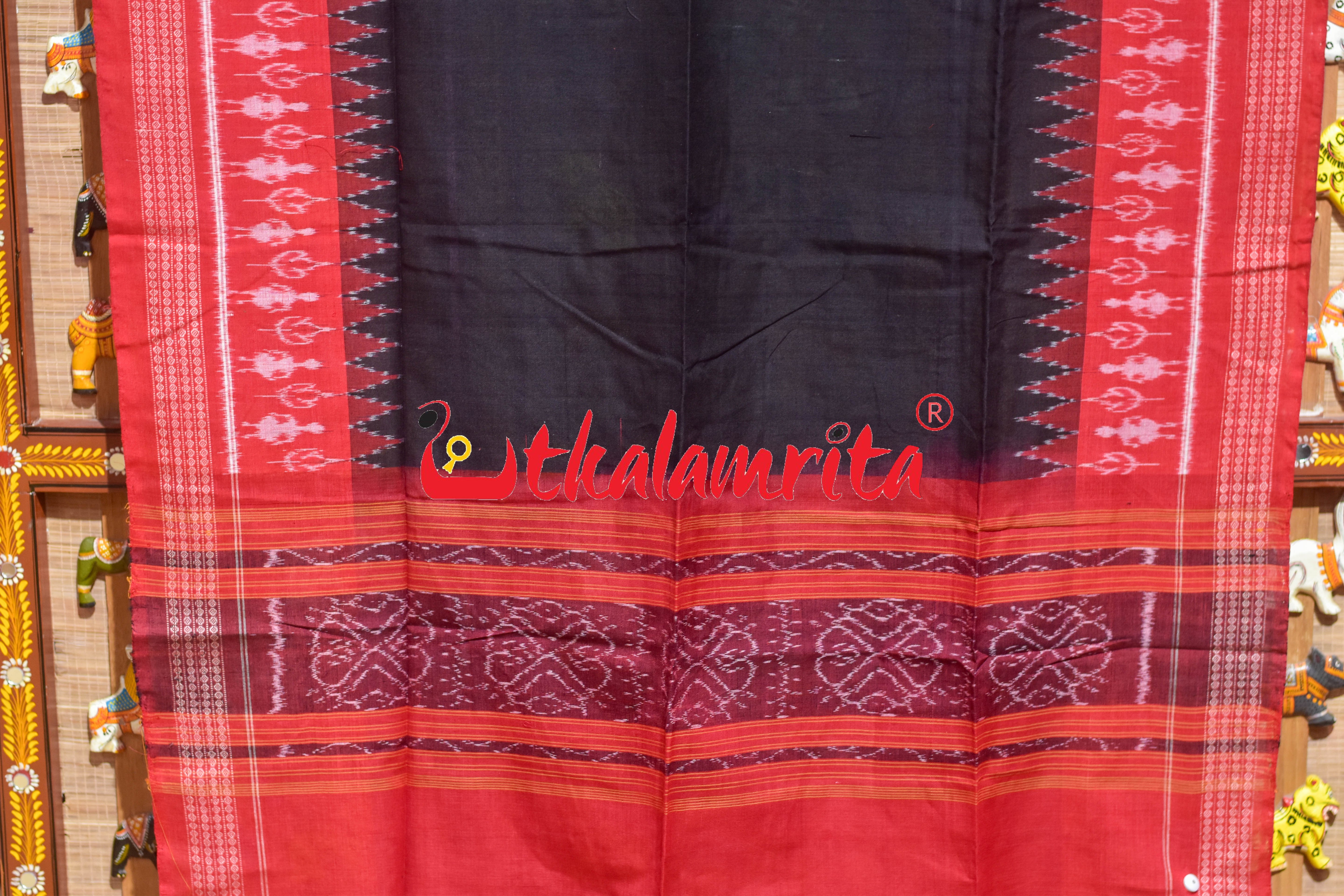 Red Black Double Elephant Sambalpuri Cotton Dress Set