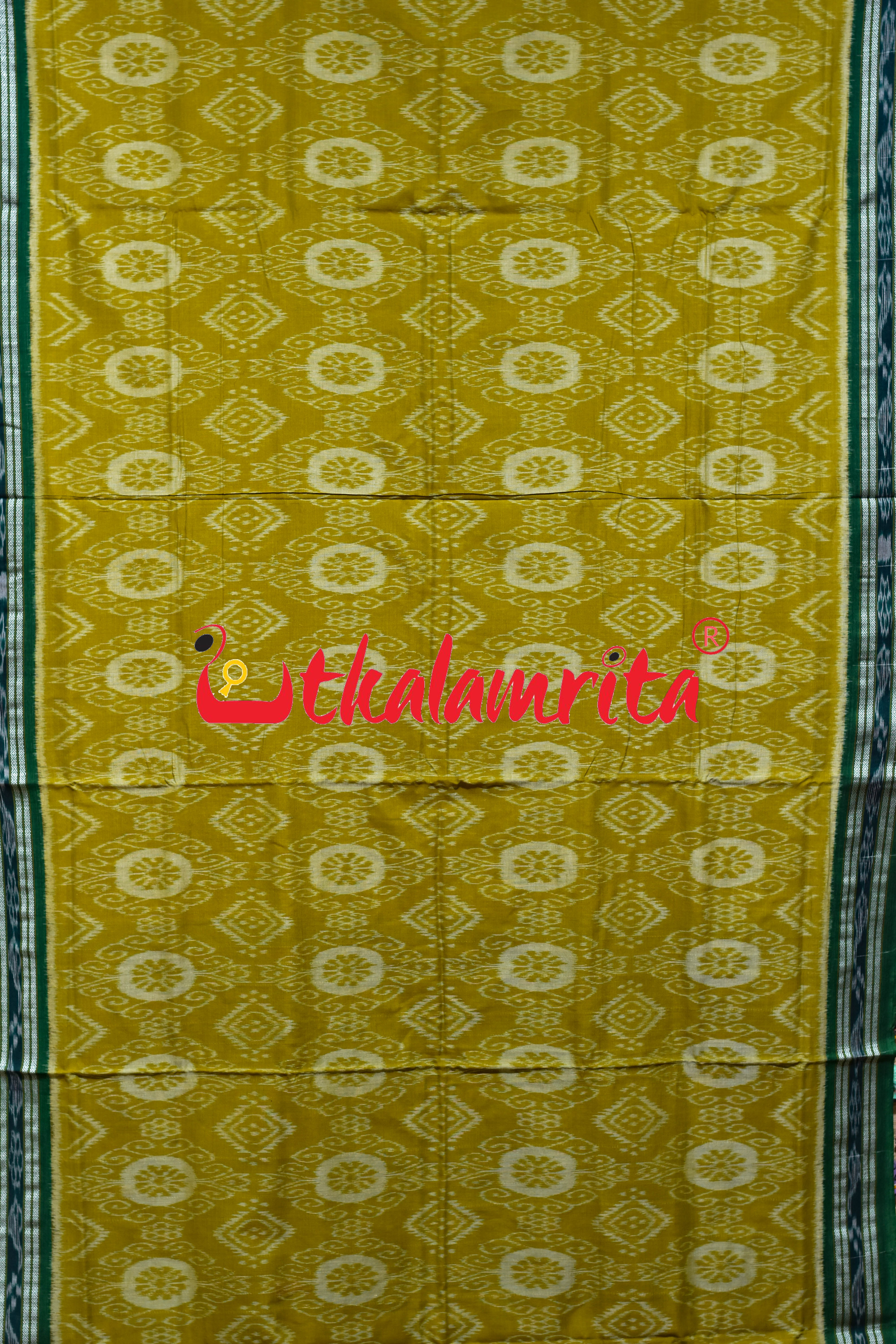 Janhiphuliya Green Flower Khandua Cotton Saree
