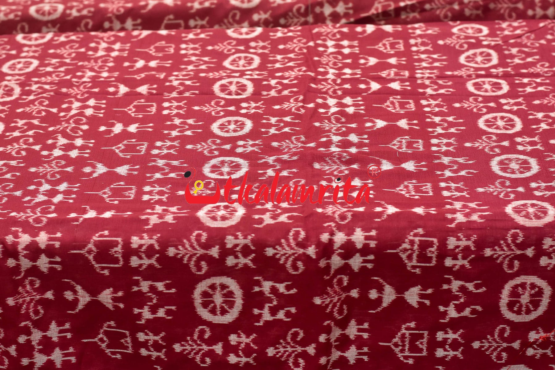 Maroon Tribal Chakra Sambalpuri Cotton (Fabric)