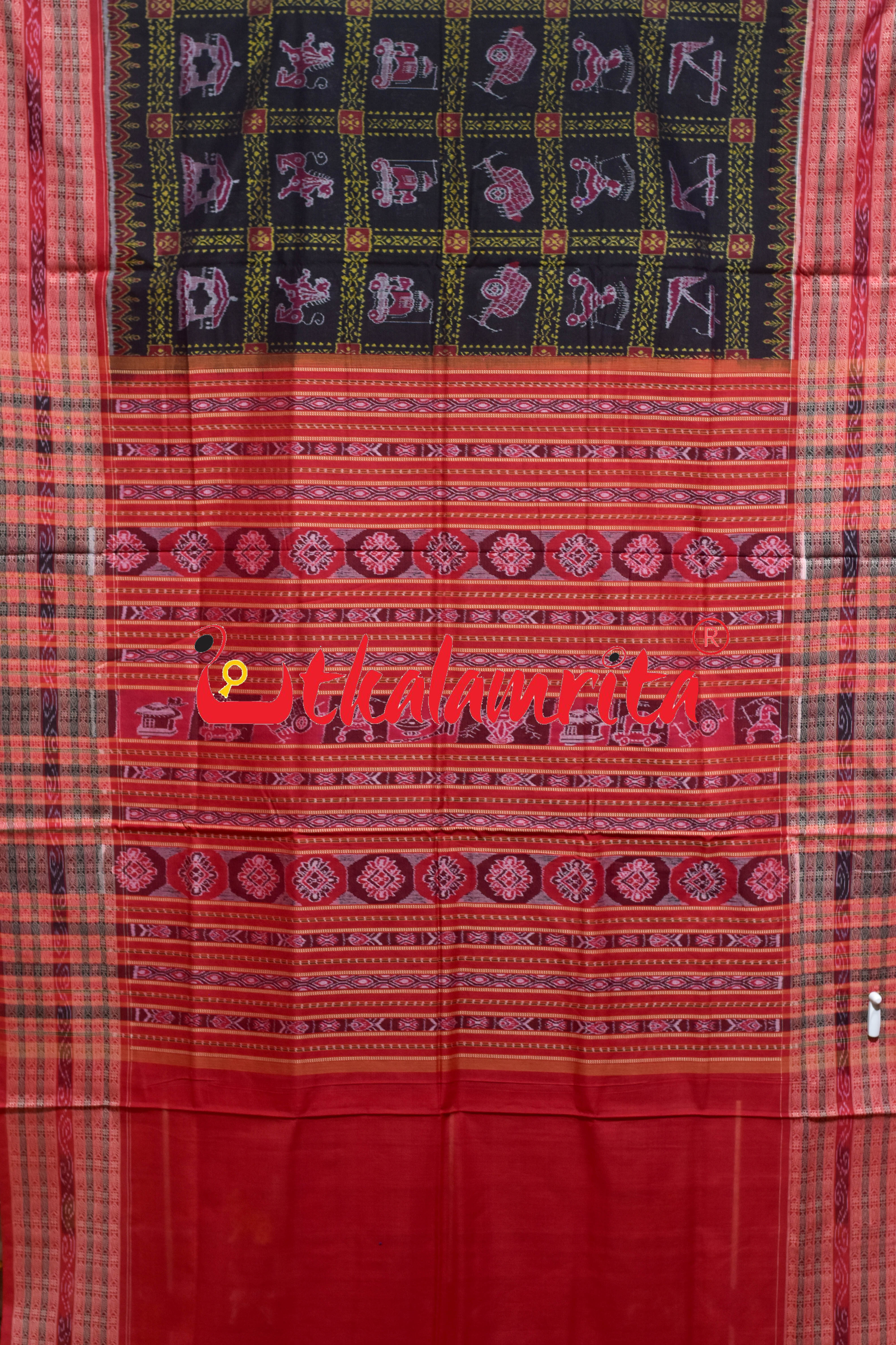 Black Red Uansa Rani Sambalpuri Cotton Saree