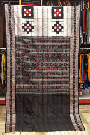 Contrast White Black Bichitrapuri Sambalpuri Silk Saree