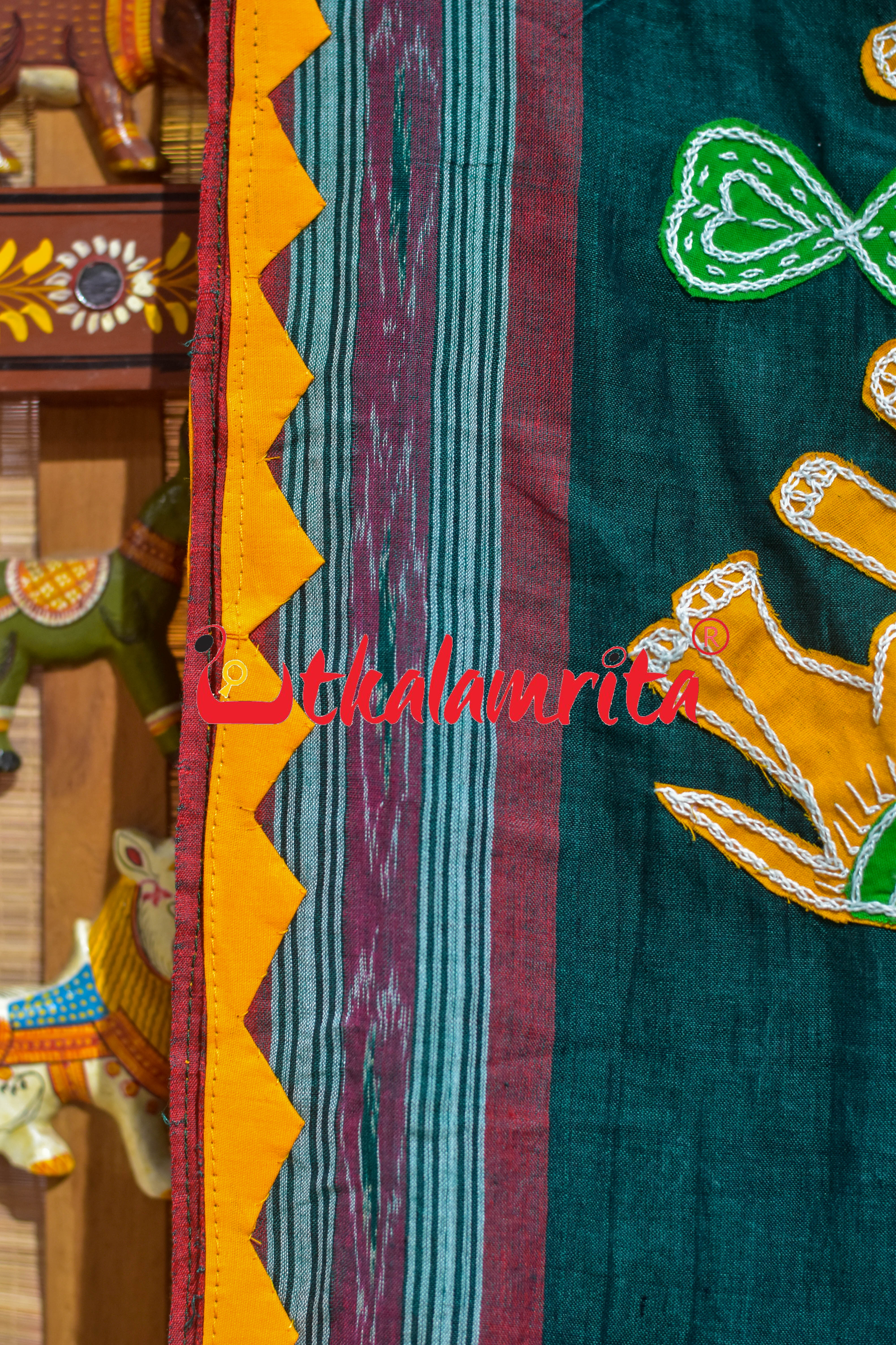 Green Applique Work Designer Cotton Saree