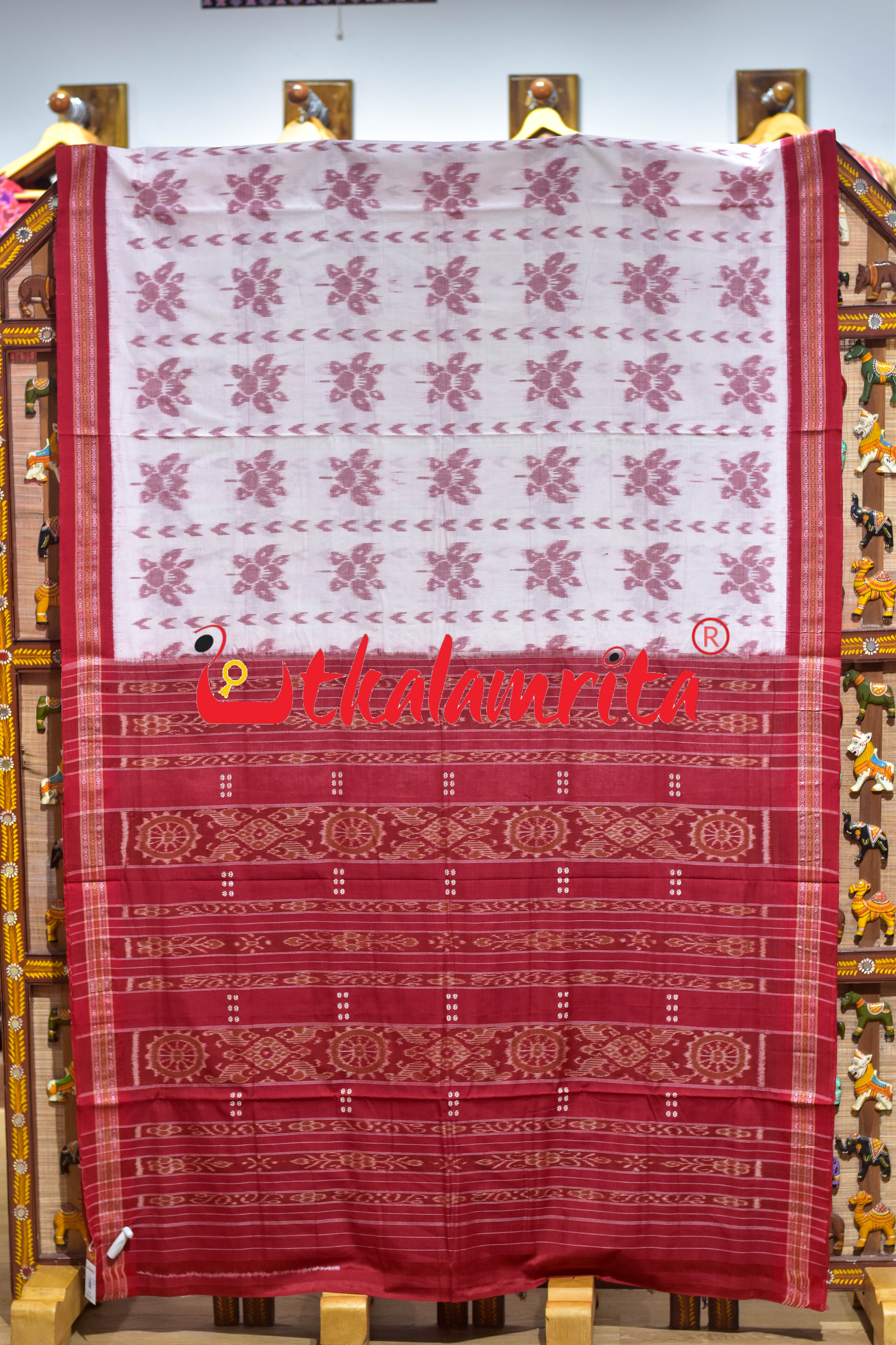 White Red Body Phula Dhanpatri Khandua Cotton Saree
