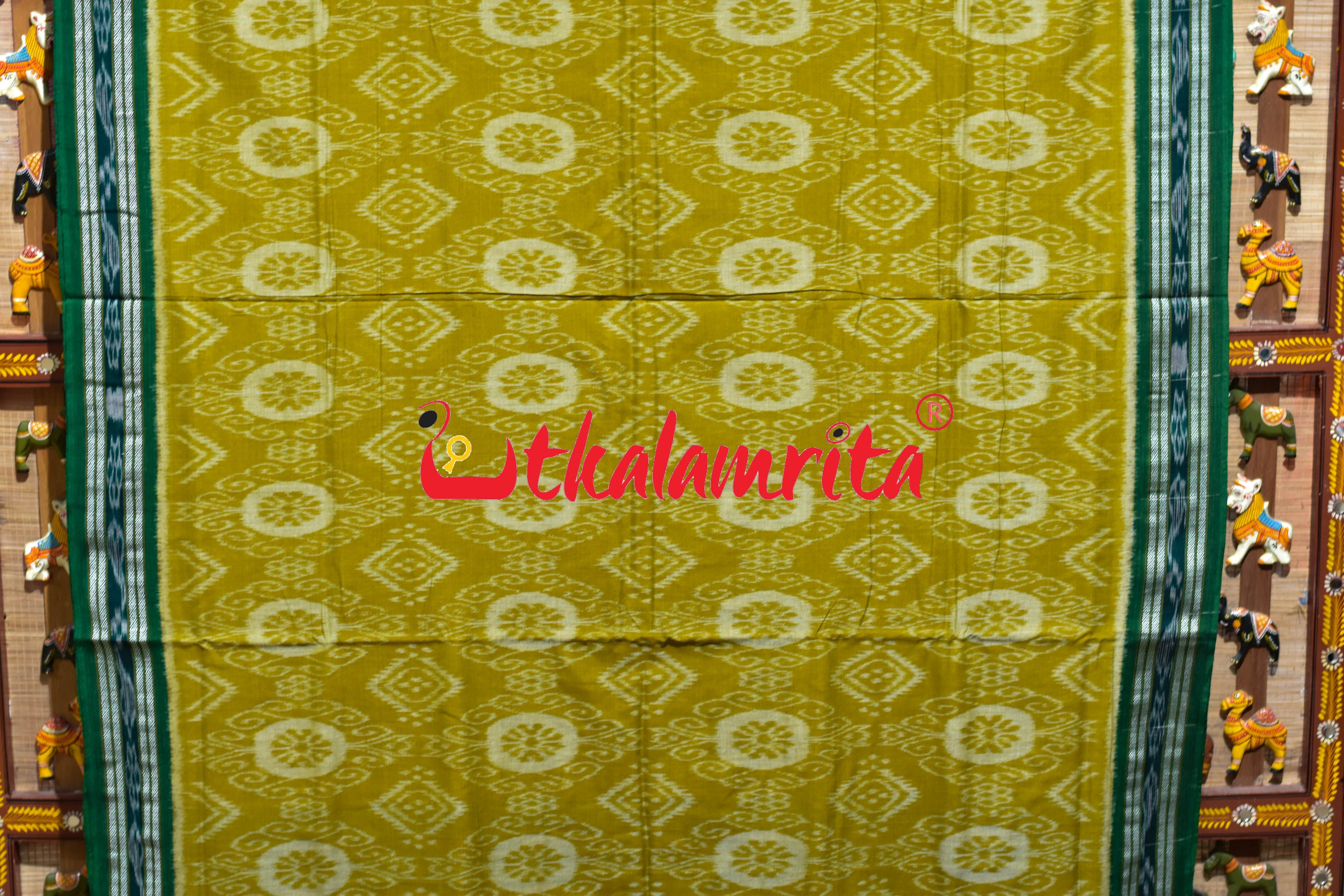 Janhiphuliya Green Flower Khandua Cotton Saree