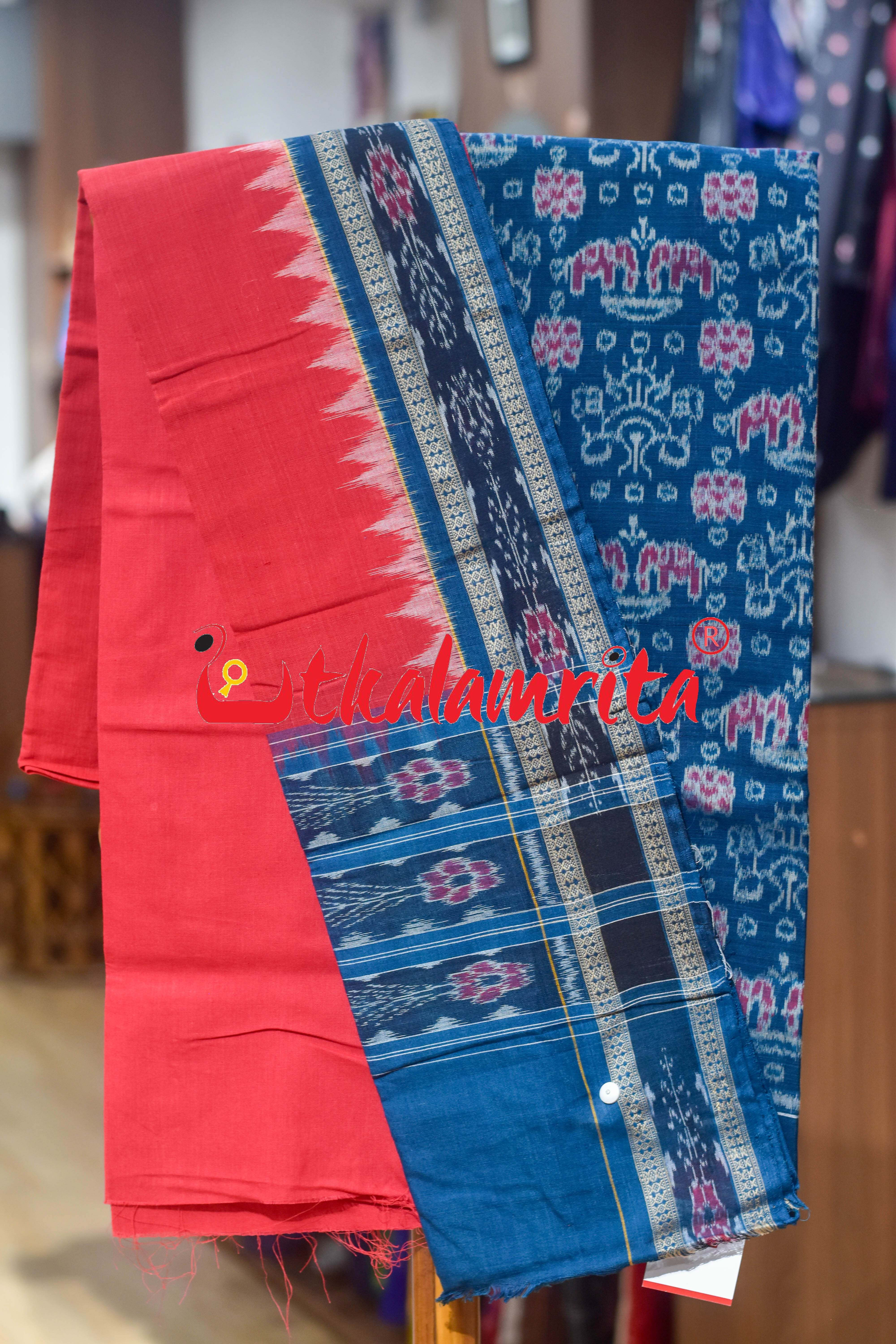 Sea Blue Double Elephant Sambalpuri Cotton Dress Set