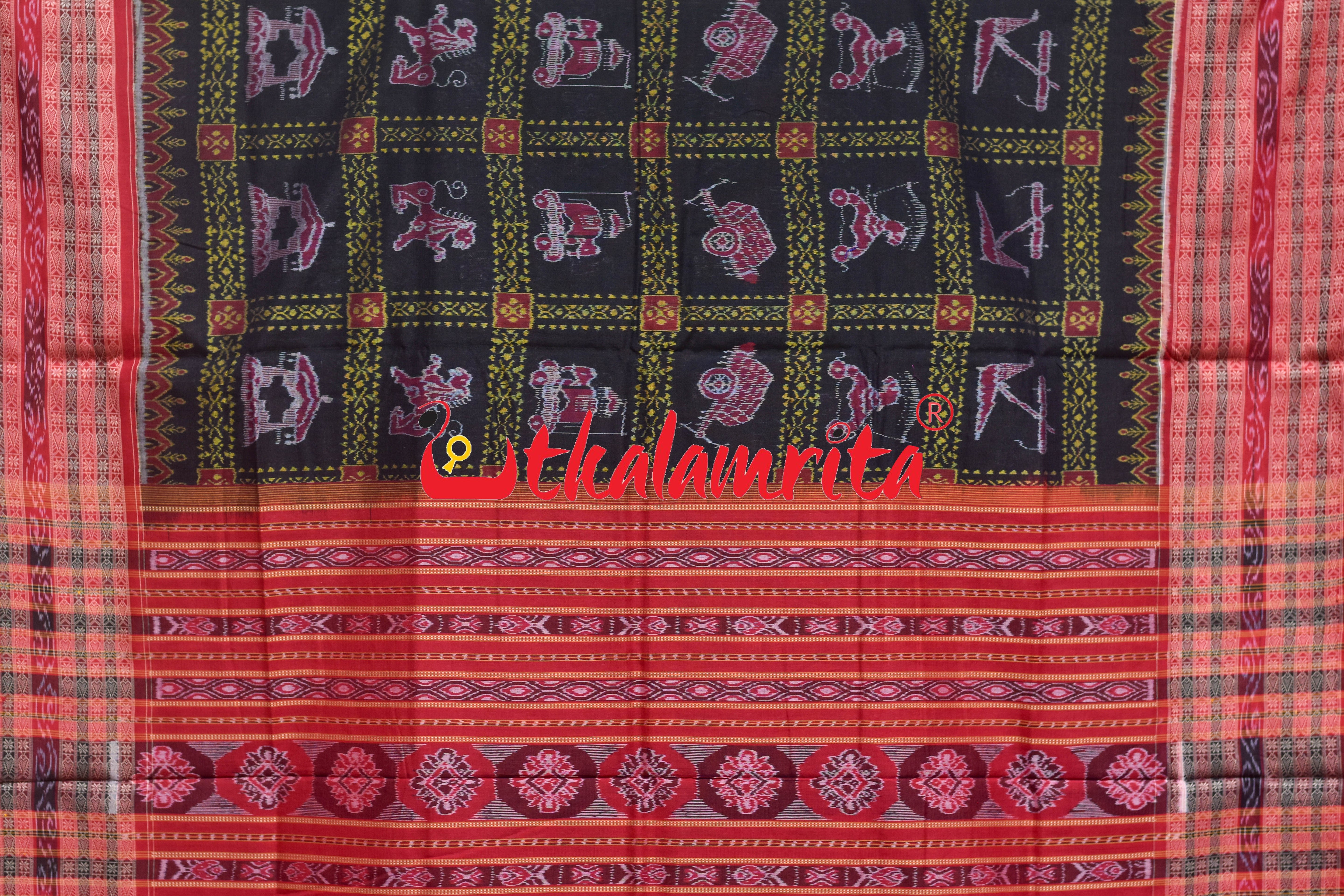 Black Red Uansa Rani Sambalpuri Cotton Saree